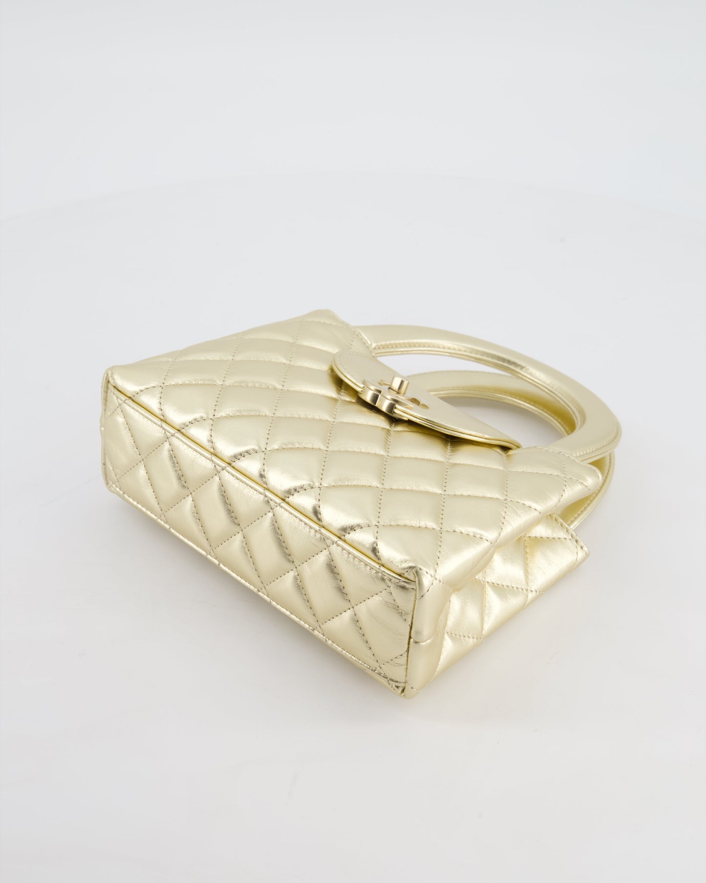 *HOT* Chanel Gold Small Mini Kelly Shopping Bag in Shiny Metallic Calfskin Leather with Metallic Gold Hardware