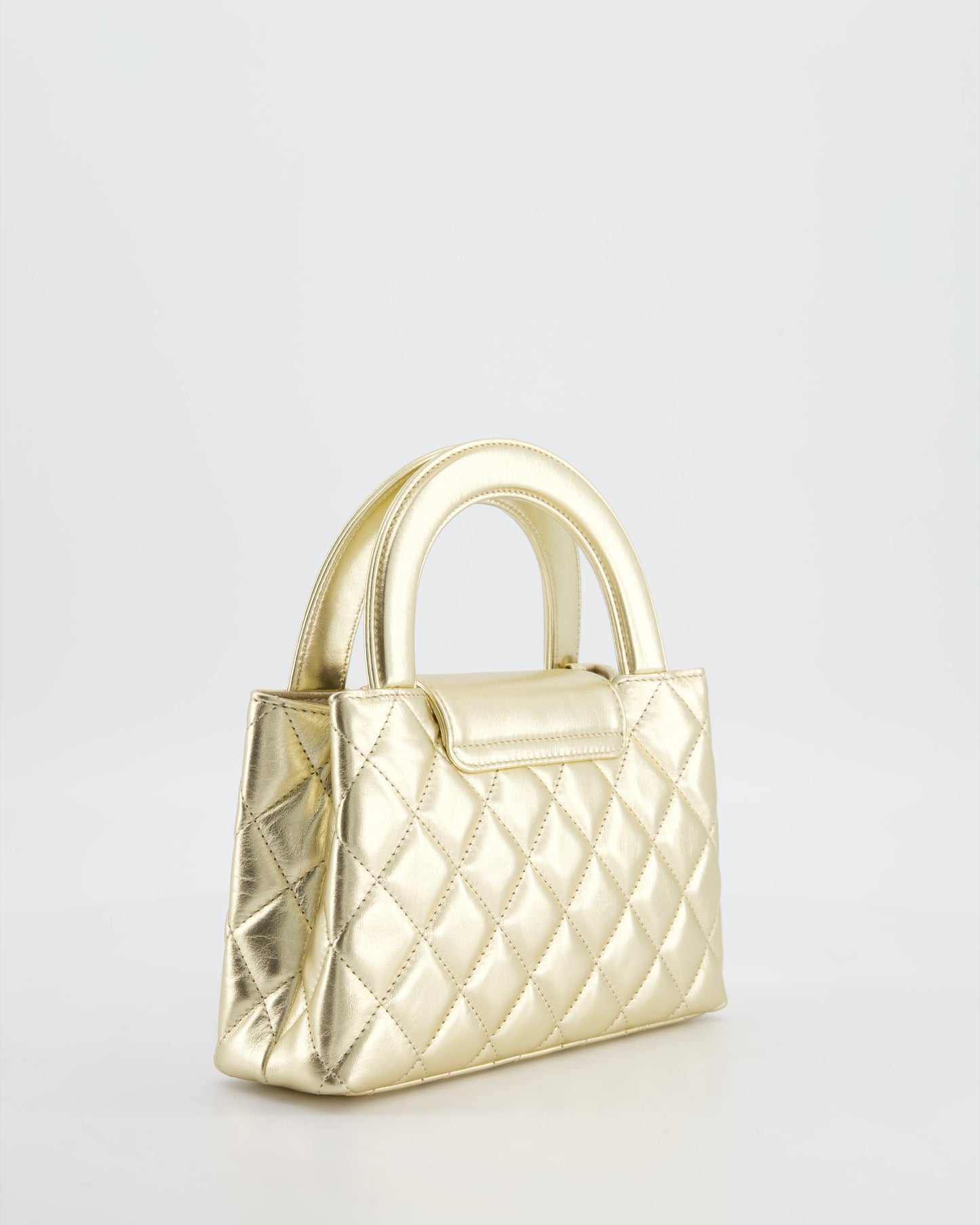 *HOT* Chanel Gold Small Mini Kelly Shopping Bag in Shiny Metallic Calfskin Leather with Metallic Gold Hardware