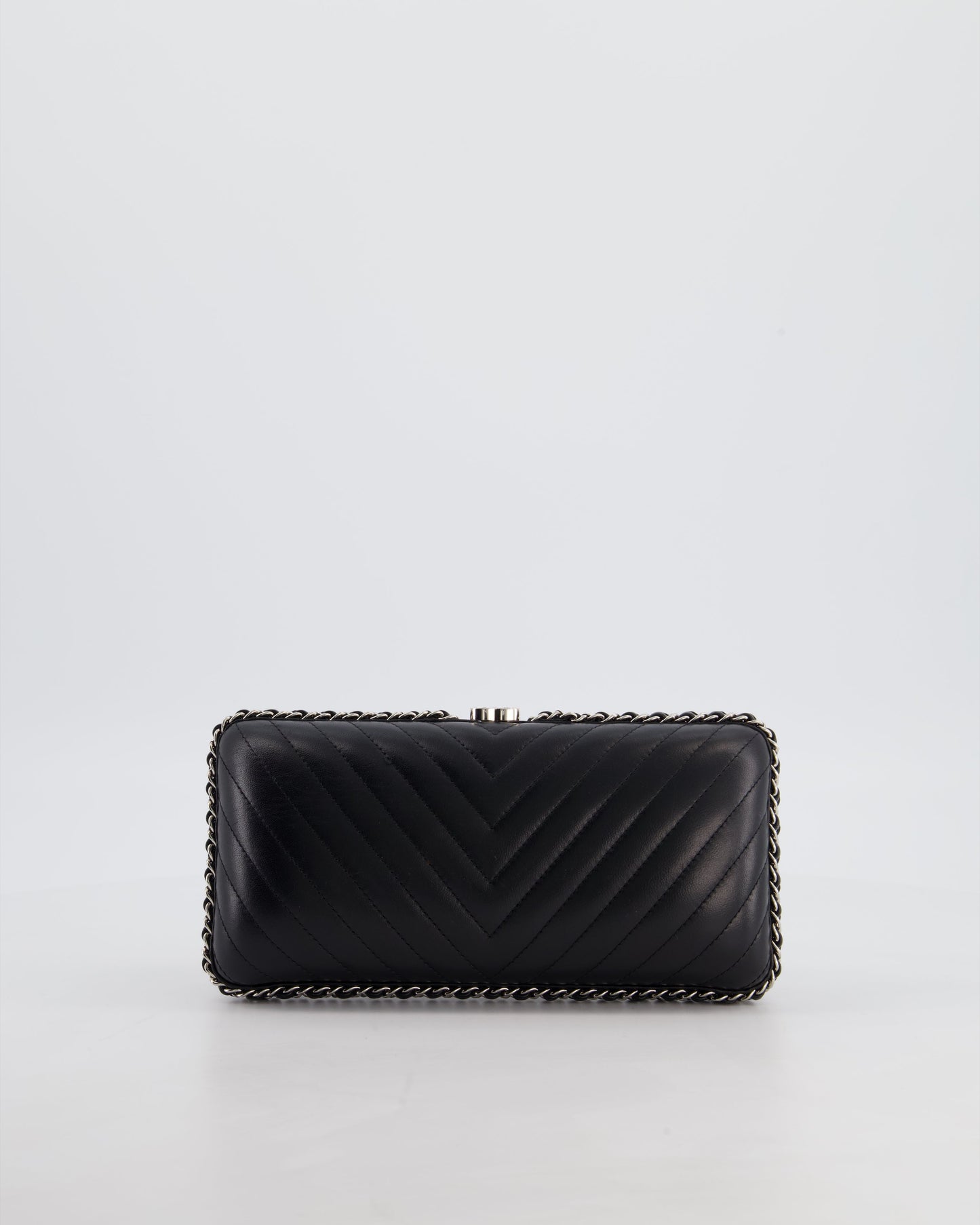 Chanel Black Beaded Clutch Bag with Chain Detailing and Long Shoulder Strap