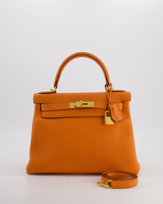 *FIRE PRICE* Herm�s Kelly Bag 28 Retourne in Orange Togo Leather with Gold Hardware