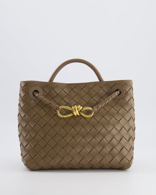 Bottega Veneta Small Andiamo Bag in Taupe Intrecciato Leather with Gold Hardware