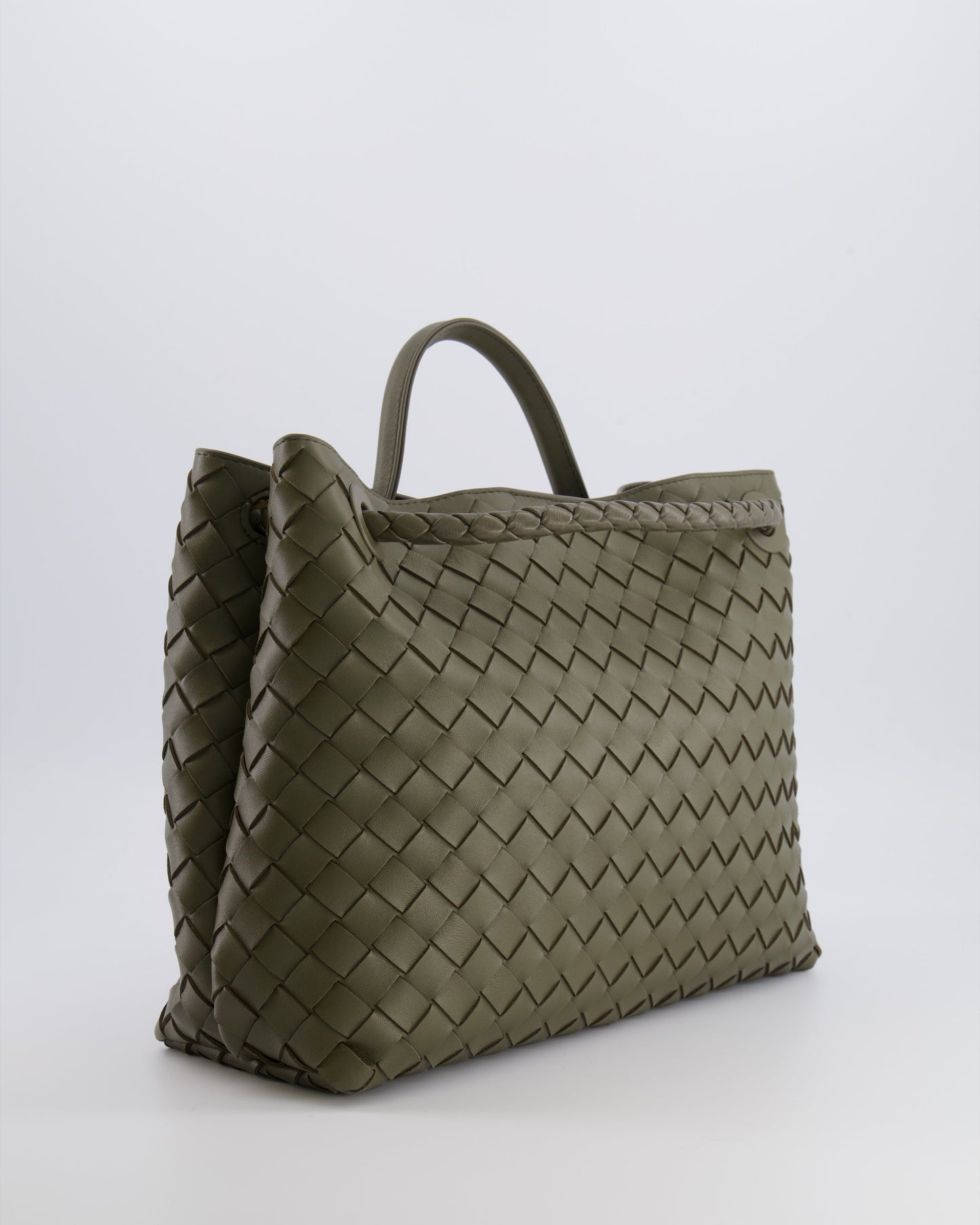 Bottega Veneta Medium Andiamo Bag in Khaki Intrecciato Leather with Gold Hardware RRP £4,250