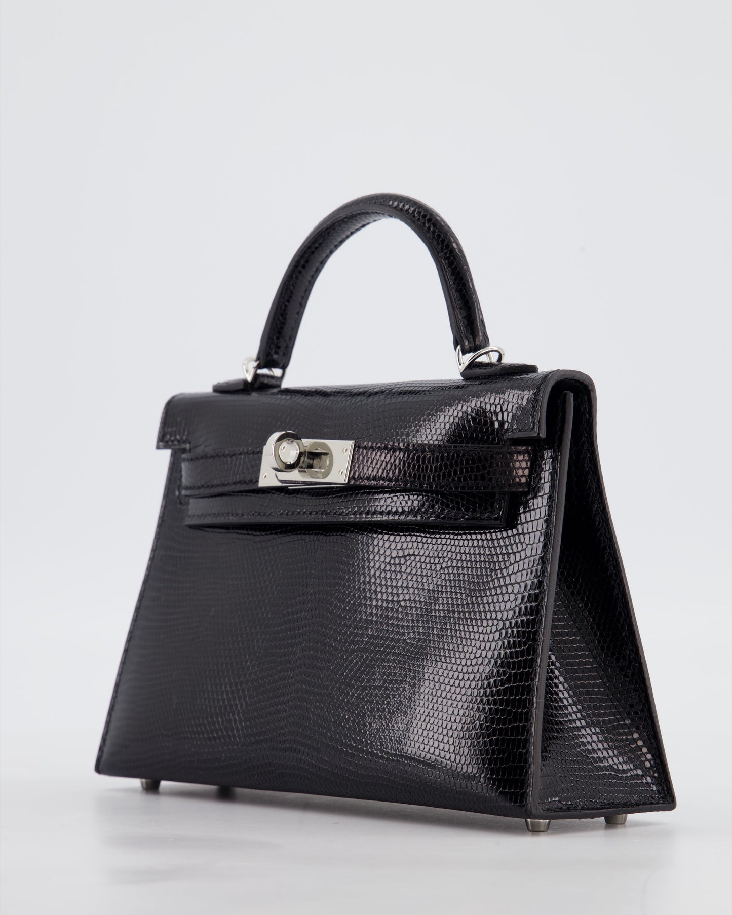 *SUPER RARE* Herm�s Mini Kelly II 20 Bag in Noir Lizard Leather with Palladium Hardware