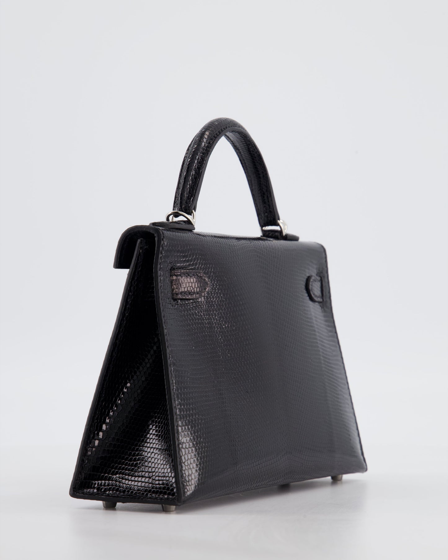 *SUPER RARE* Herm�s Mini Kelly II 20 Bag in Noir Lizard Leather with Palladium Hardware