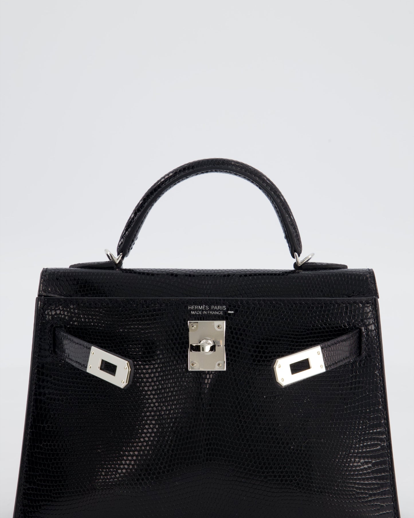 *SUPER RARE* Herm�s Mini Kelly II 20 Bag in Noir Lizard Leather with Palladium Hardware