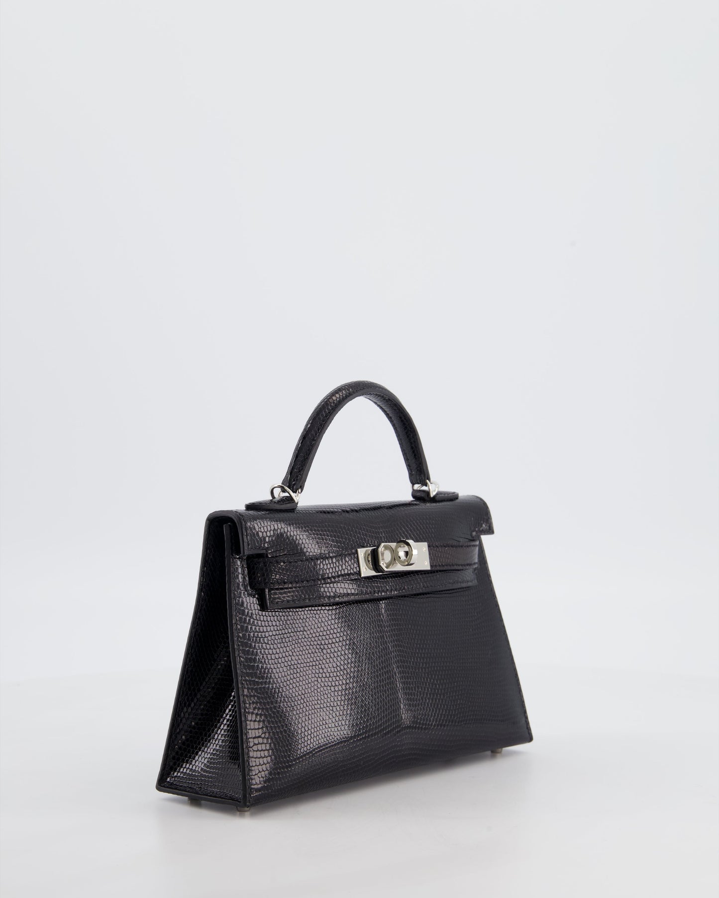 *SUPER RARE* Herm�s Mini Kelly II 20 Bag in Noir Lizard Leather with Palladium Hardware