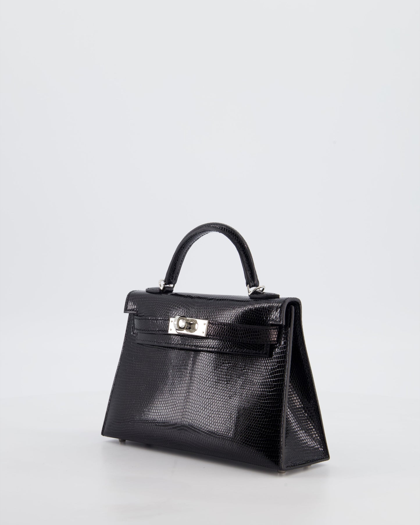 *SUPER RARE* Herm�s Mini Kelly II 20 Bag in Noir Lizard Leather with Palladium Hardware