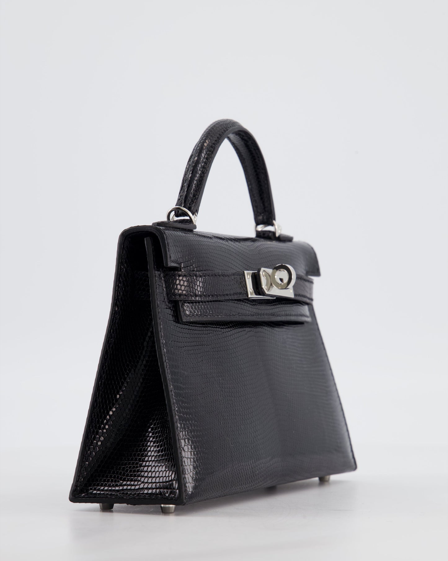 *SUPER RARE* Herm�s Mini Kelly II 20 Bag in Noir Lizard Leather with Palladium Hardware