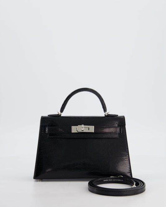 *SUPER RARE* Herm�s Mini Kelly II 20 Bag in Noir Lizard Leather with Palladium Hardware