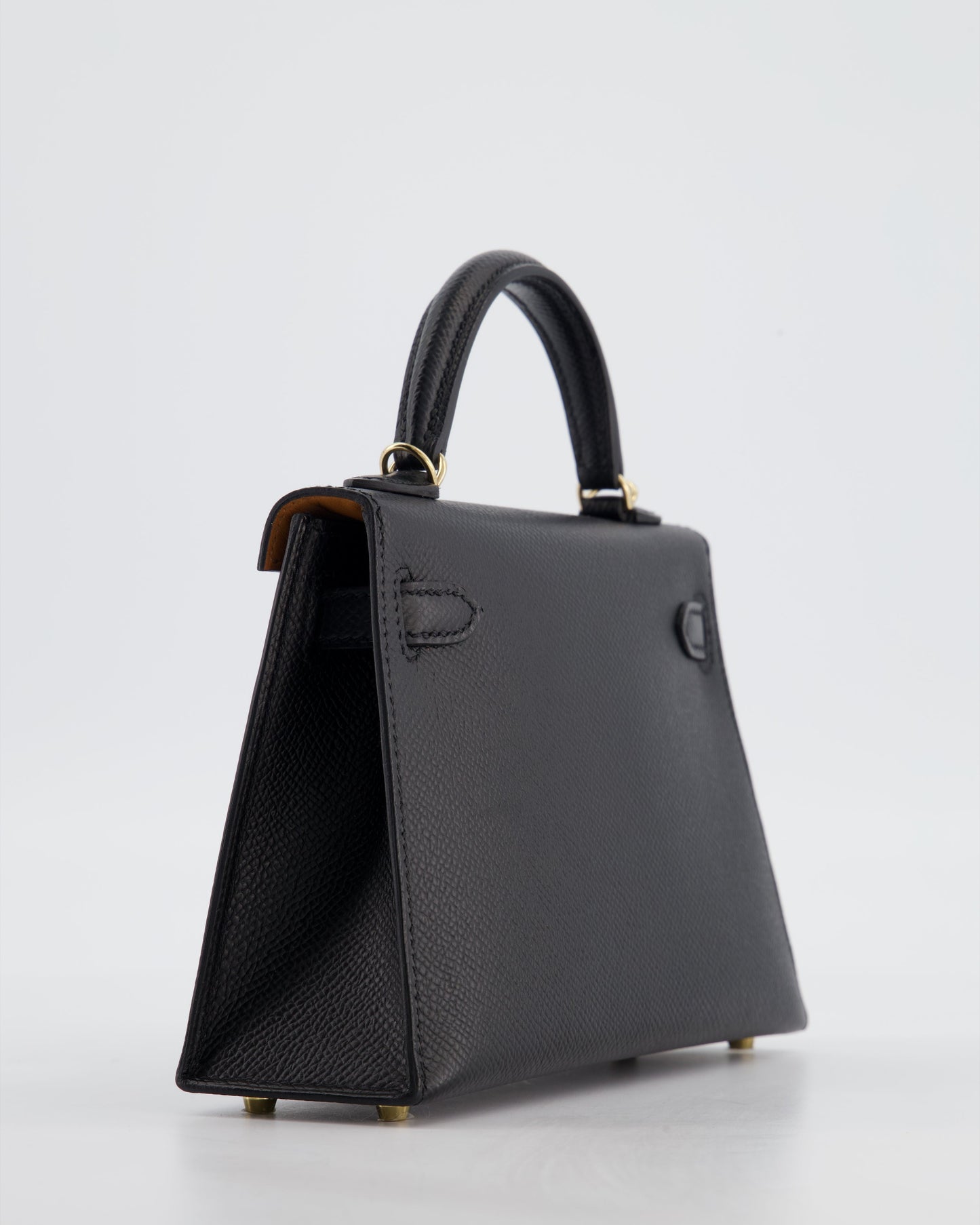 *SUPER RARE* Herm�s HSS Mini Kelly II 20 Verso Bag in Noir Epsom Leather with Gold Interior and Rose Gold Hardware