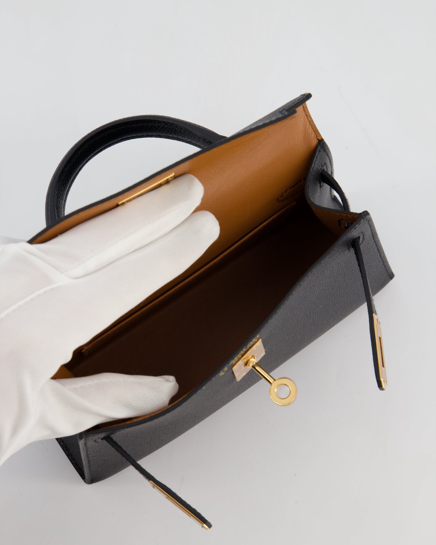 *SUPER RARE* Herm�s HSS Mini Kelly II 20 Verso Bag in Noir Epsom Leather with Gold Interior and Rose Gold Hardware
