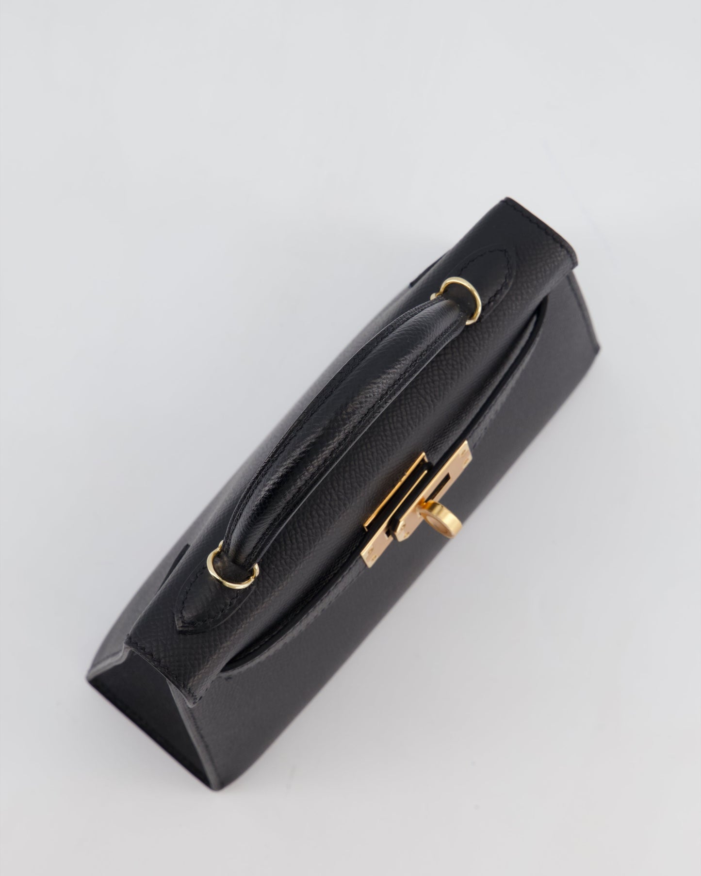 *SUPER RARE* Herm�s HSS Mini Kelly II 20 Verso Bag in Noir Epsom Leather with Gold Interior and Rose Gold Hardware