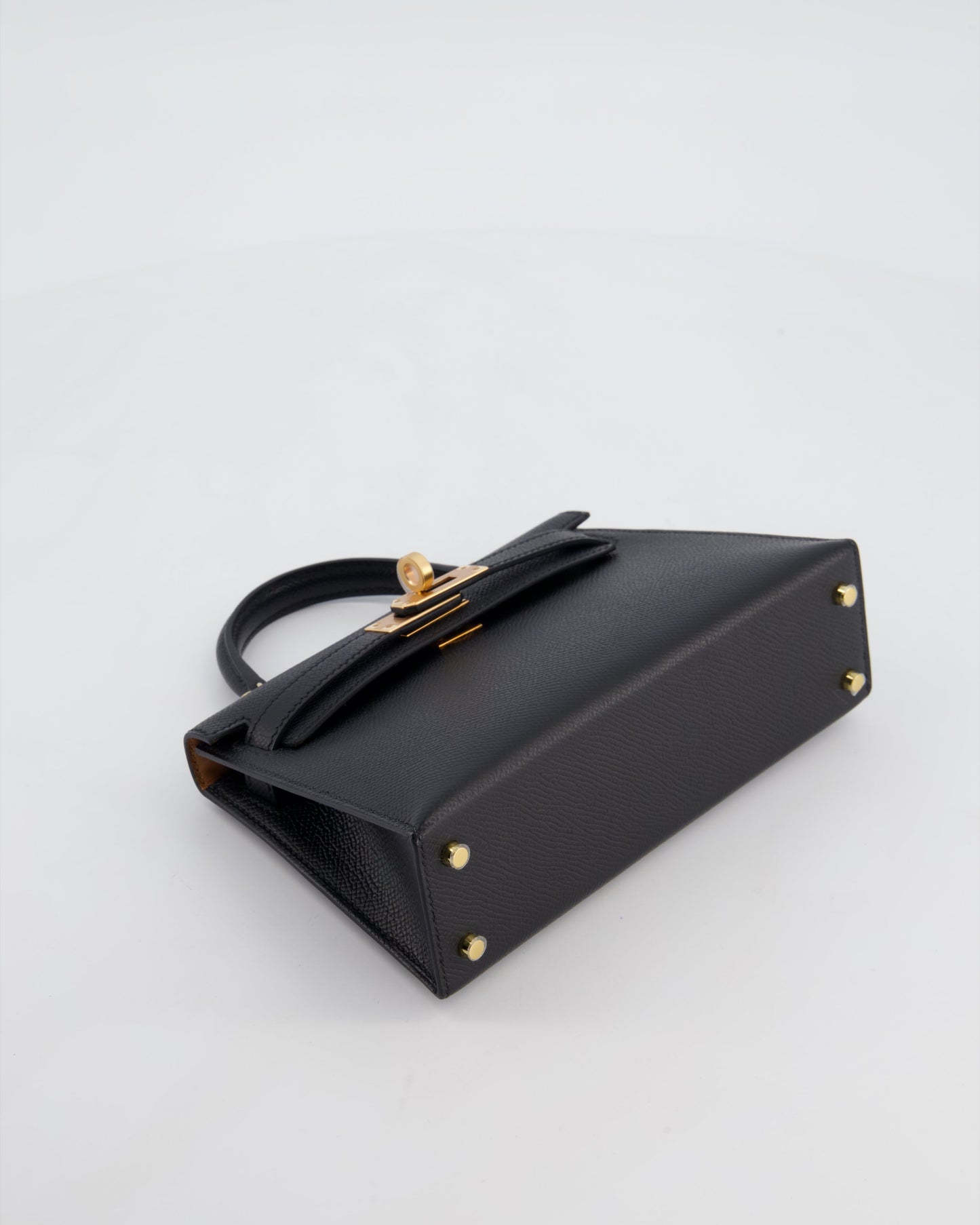 *SUPER RARE* Herm�s HSS Mini Kelly II 20 Verso Bag in Noir Epsom Leather with Gold Interior and Rose Gold Hardware