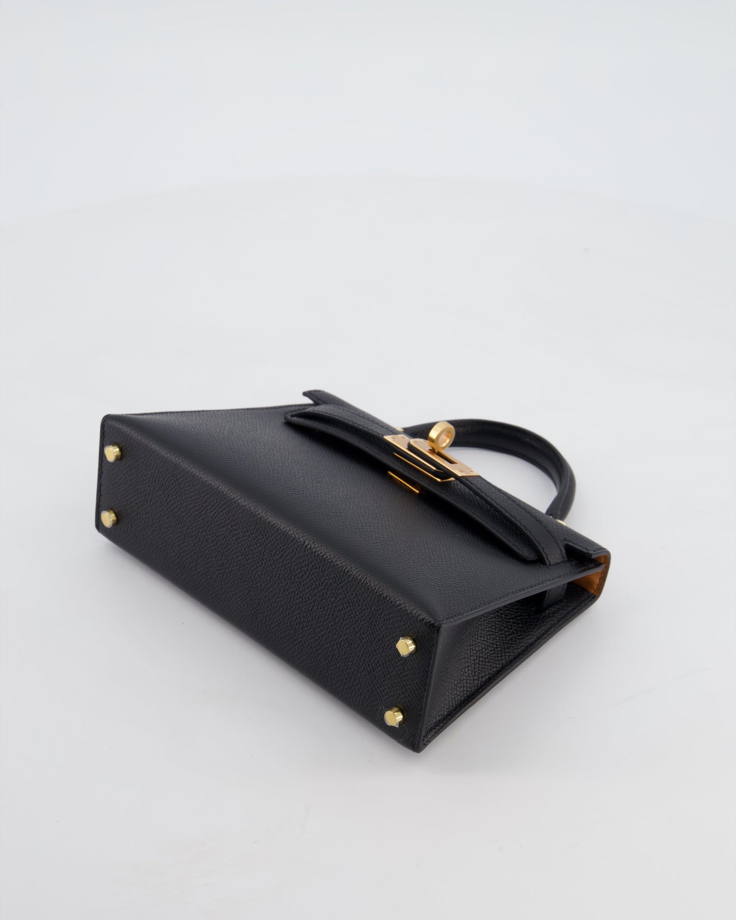 *SUPER RARE* Herm�s HSS Mini Kelly II 20 Verso Bag in Noir Epsom Leather with Gold Interior and Rose Gold Hardware