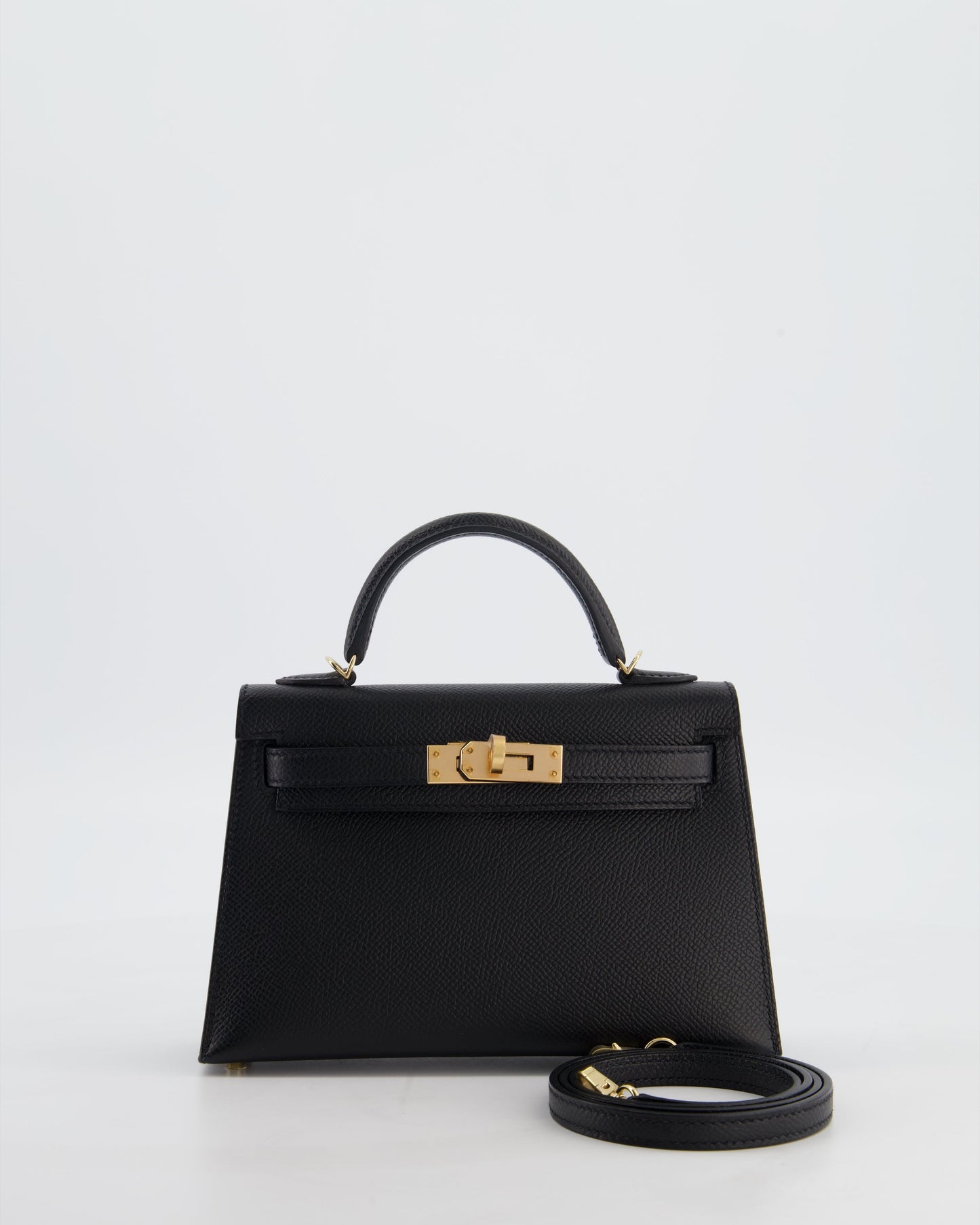*SUPER RARE* Herm�s HSS Mini Kelly II 20 Verso Bag in Noir Epsom Leather with Gold Interior and Rose Gold Hardware