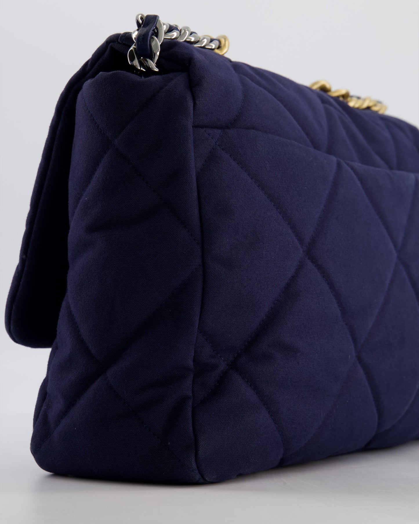 Chanel 19 Navy Maxi Flap Bag in Canvas with Mixed Hardware