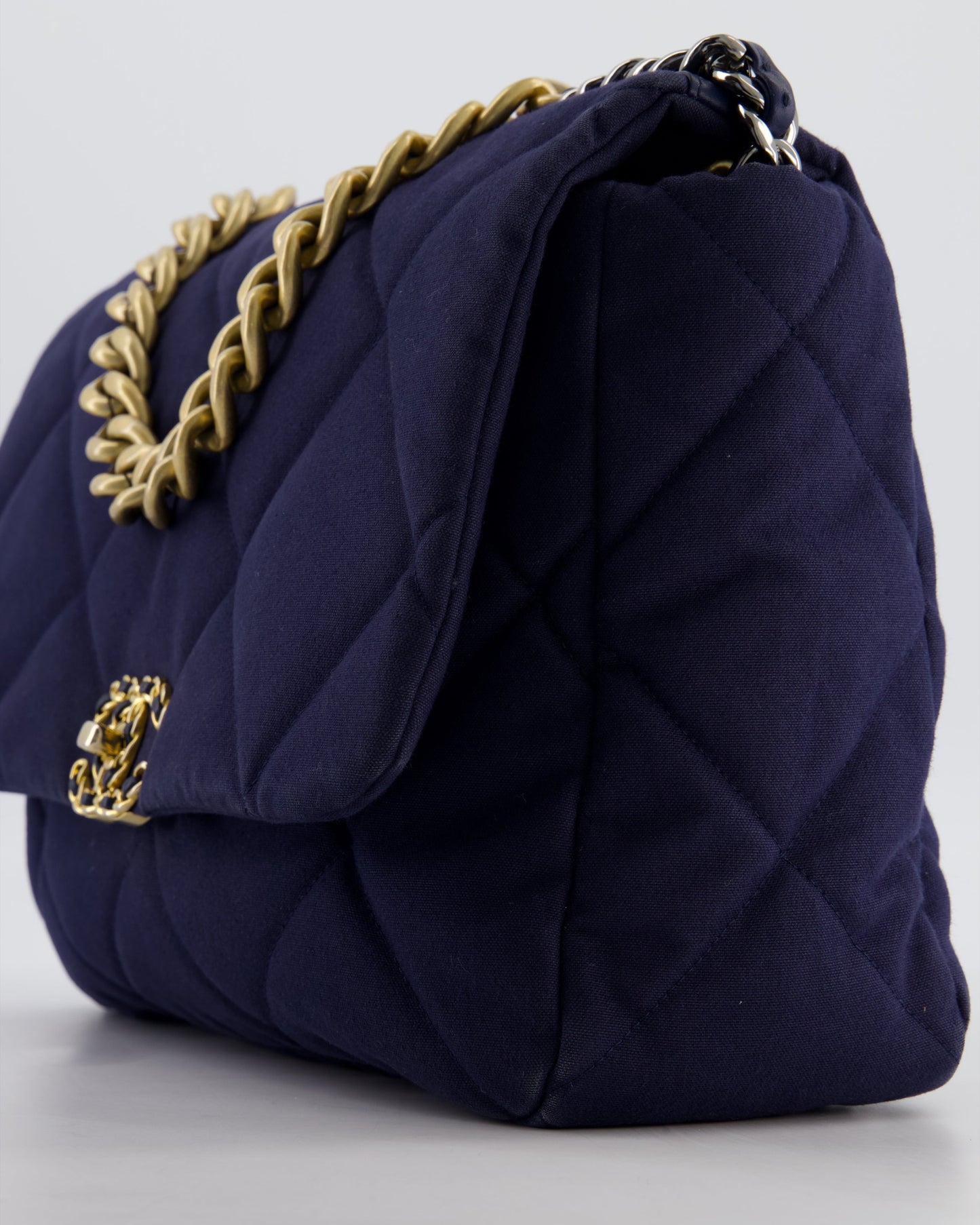 Chanel 19 Navy Maxi Flap Bag in Canvas with Mixed Hardware