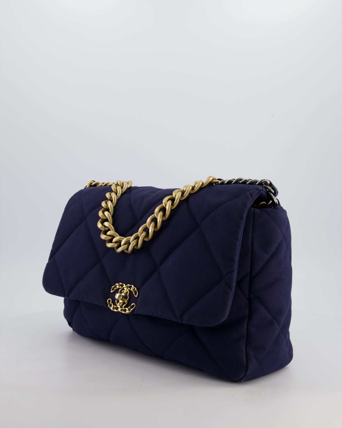 Chanel 19 Navy Maxi Flap Bag in Canvas with Mixed Hardware