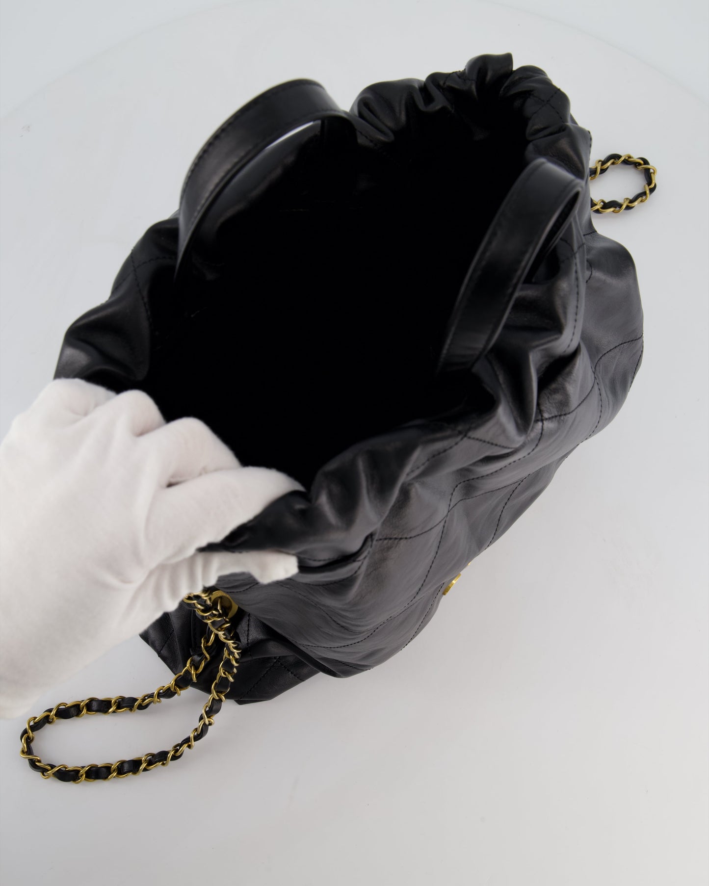 Chanel 22 Large Backpack in Black Goatskin Leather with Brushed Gold Hardware