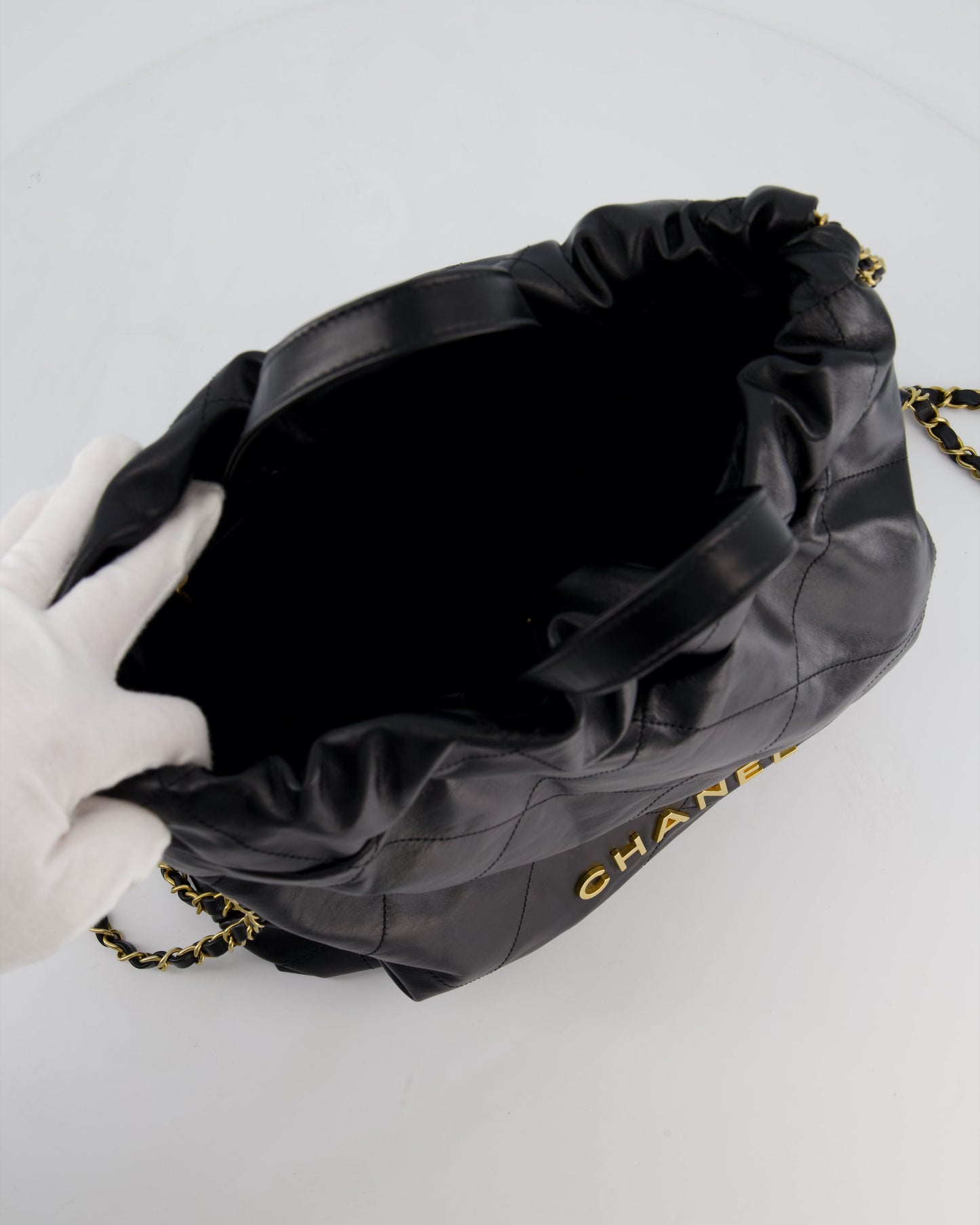 Chanel 22 Large Backpack in Black Goatskin Leather with Brushed Gold Hardware