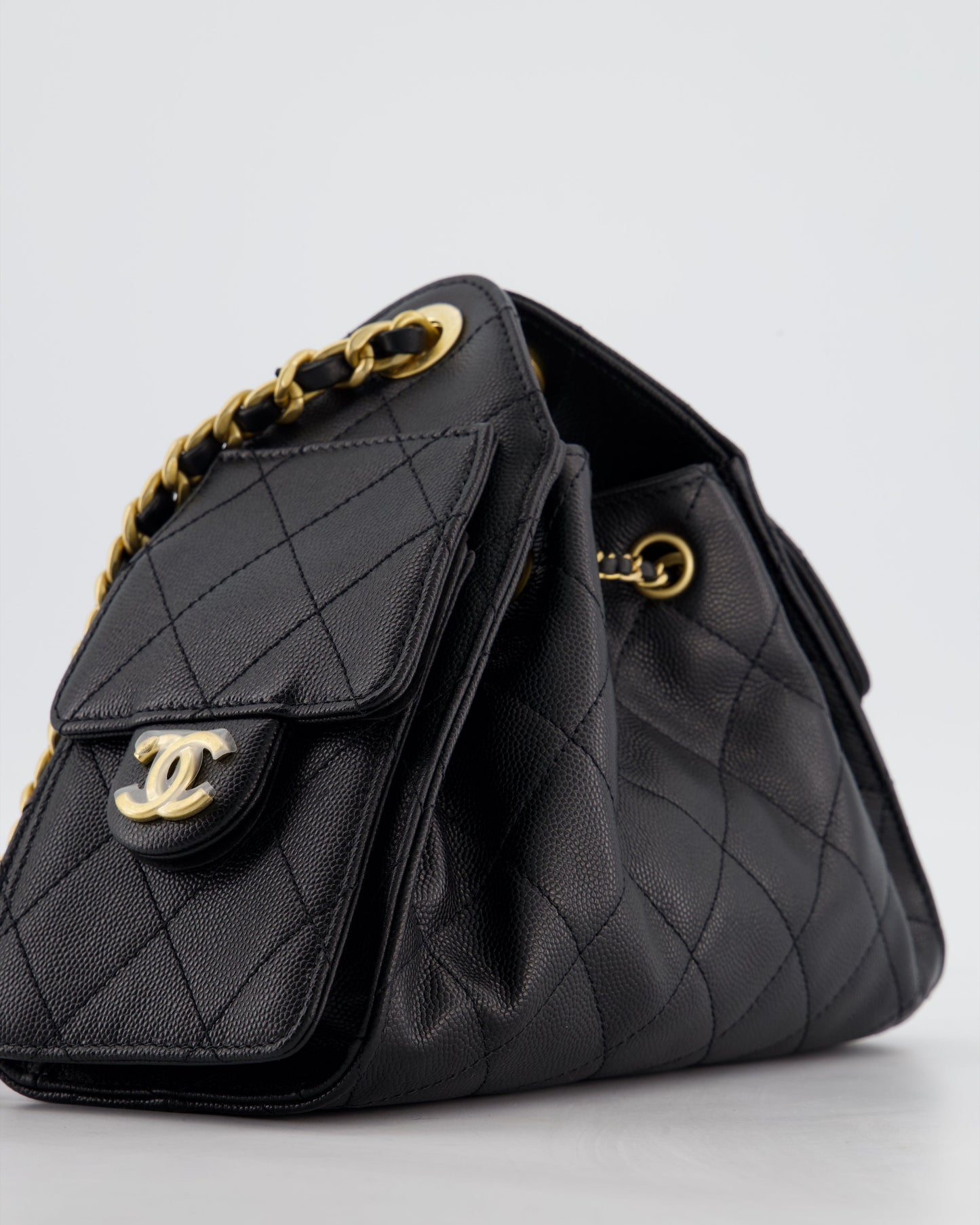 *RARE* Chanel 26C Mini 25 Handbag in Black Caviar Leather with Brushed Gold Hardware