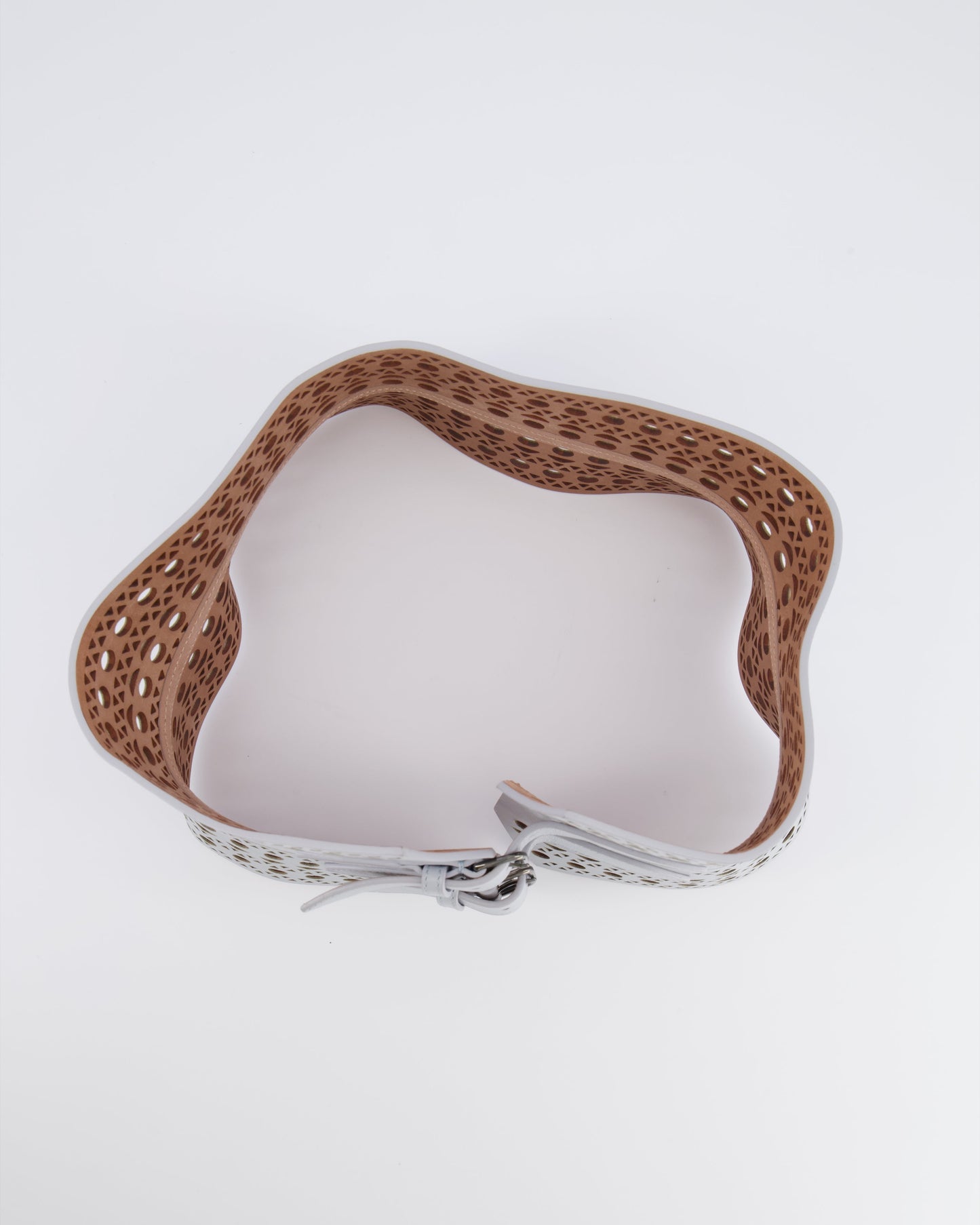 Alaia Pastel Blue Perforated Belt with Buckle Details 70cm
