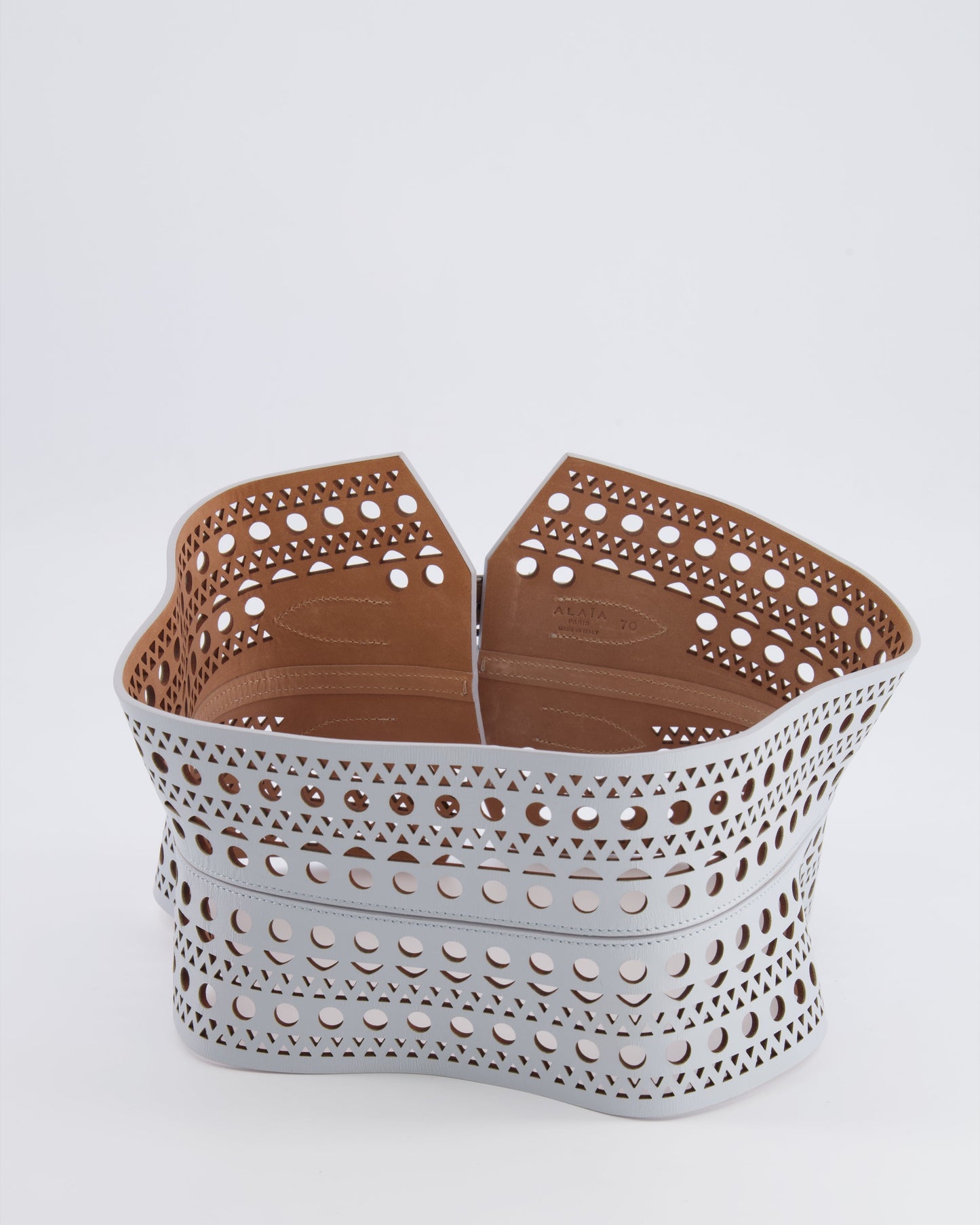 Alaia Pastel Blue Perforated Belt with Buckle Details 70cm