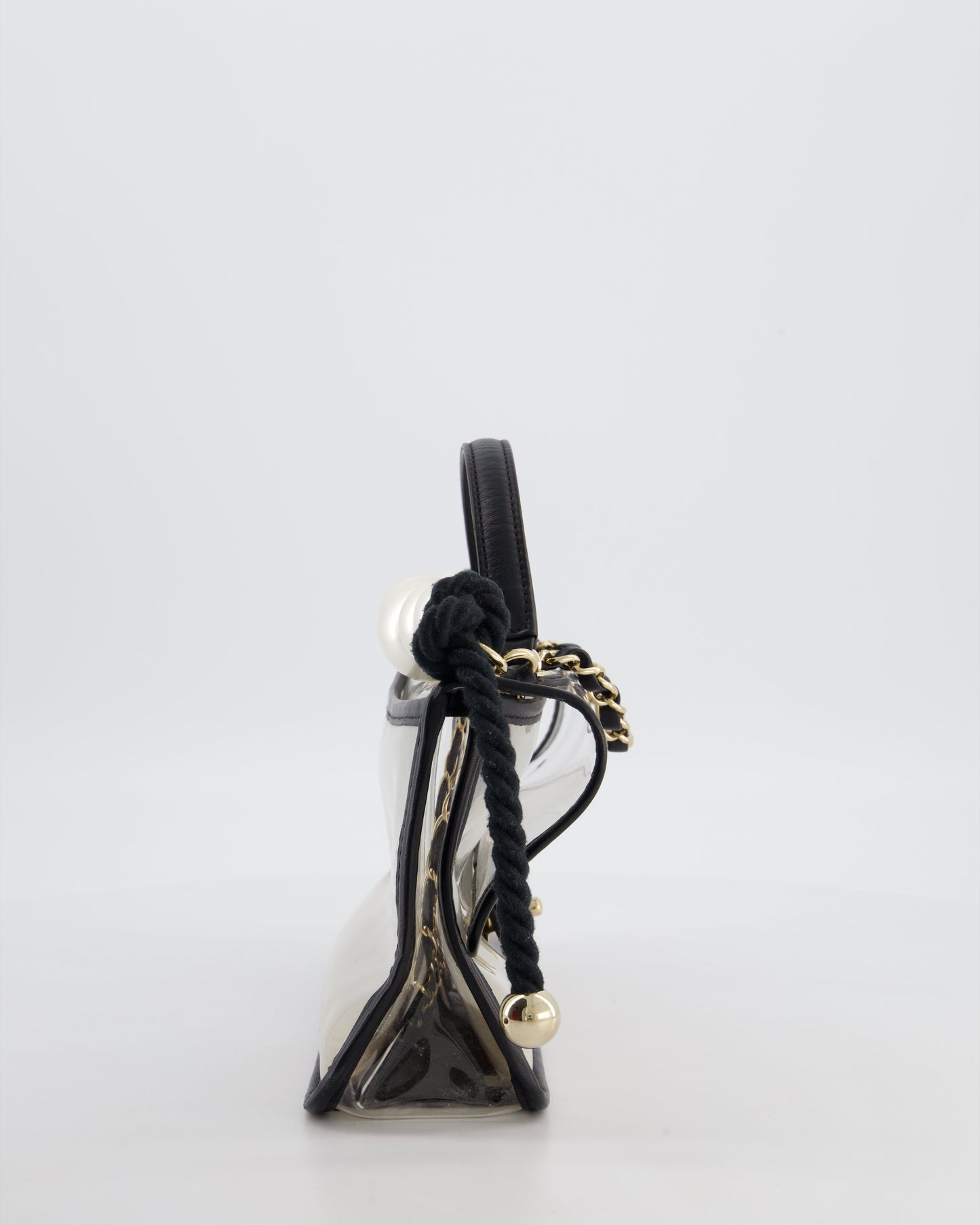 Chanel Black & PVC Coco Sand Medium Flap Bag with Pearl Strap and Champagne Gold Hardware
