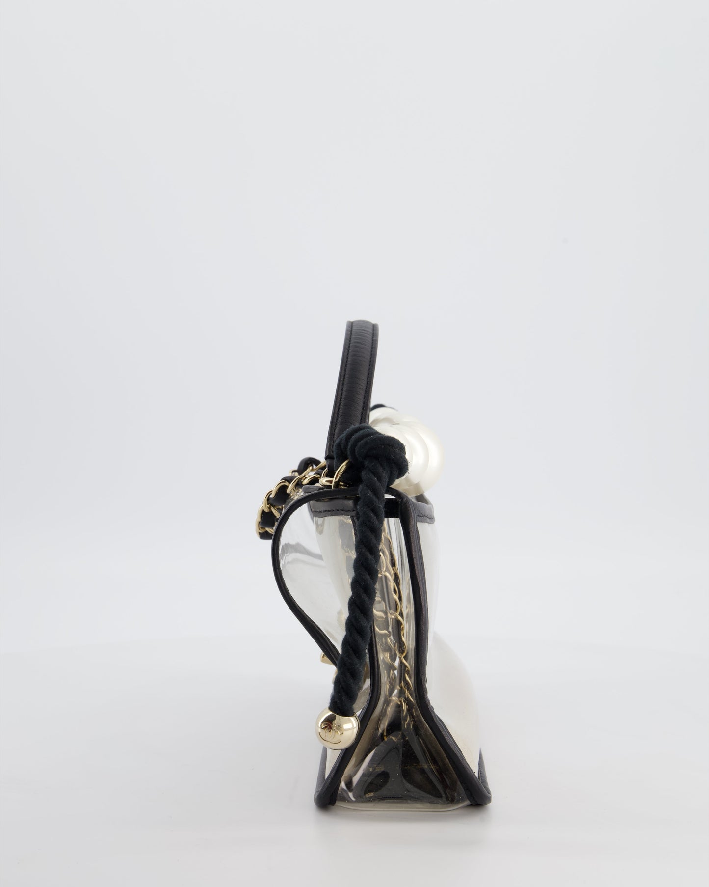 Chanel Black & PVC Coco Sand Medium Flap Bag with Pearl Strap and Champagne Gold Hardware