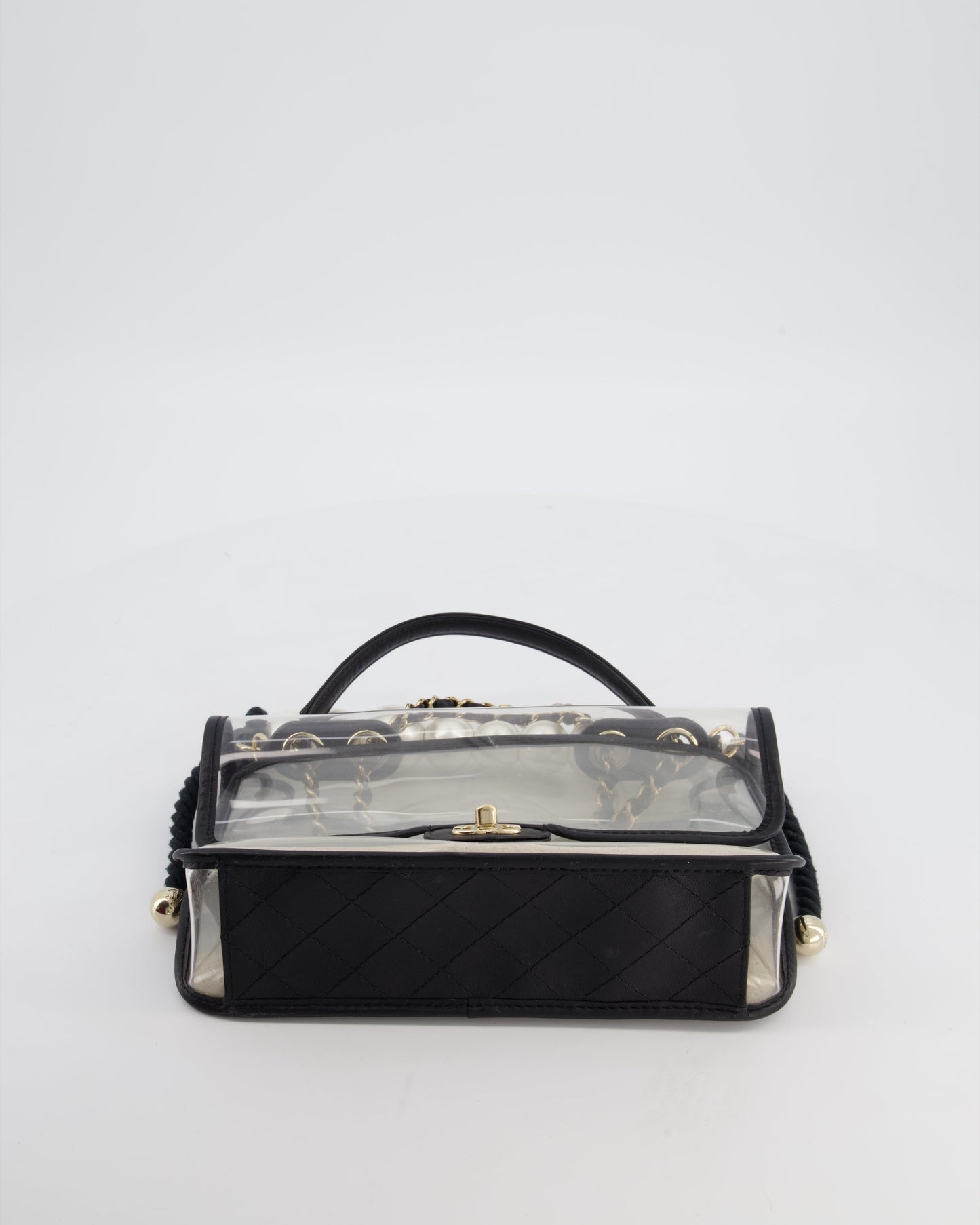 Chanel Black & PVC Coco Sand Medium Flap Bag with Pearl Strap and Champagne Gold Hardware
