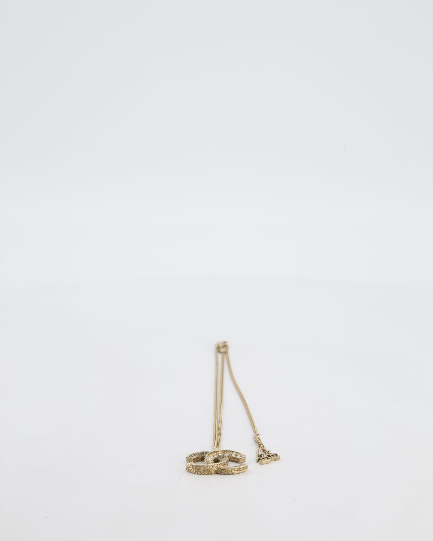 Chanel 12/A Champagne Gold Diamante CC Reversible Necklace