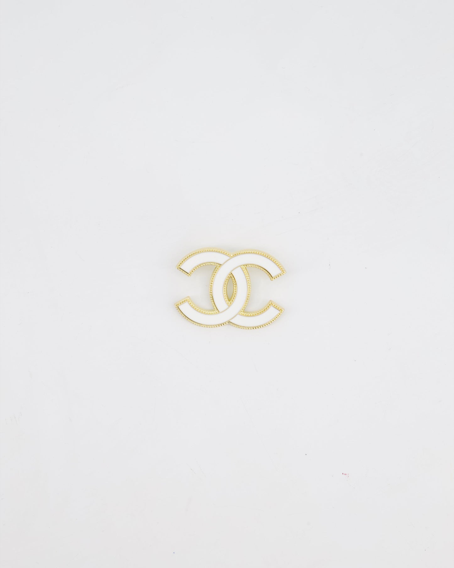 Chanel 23K White & Gold CC Brooch