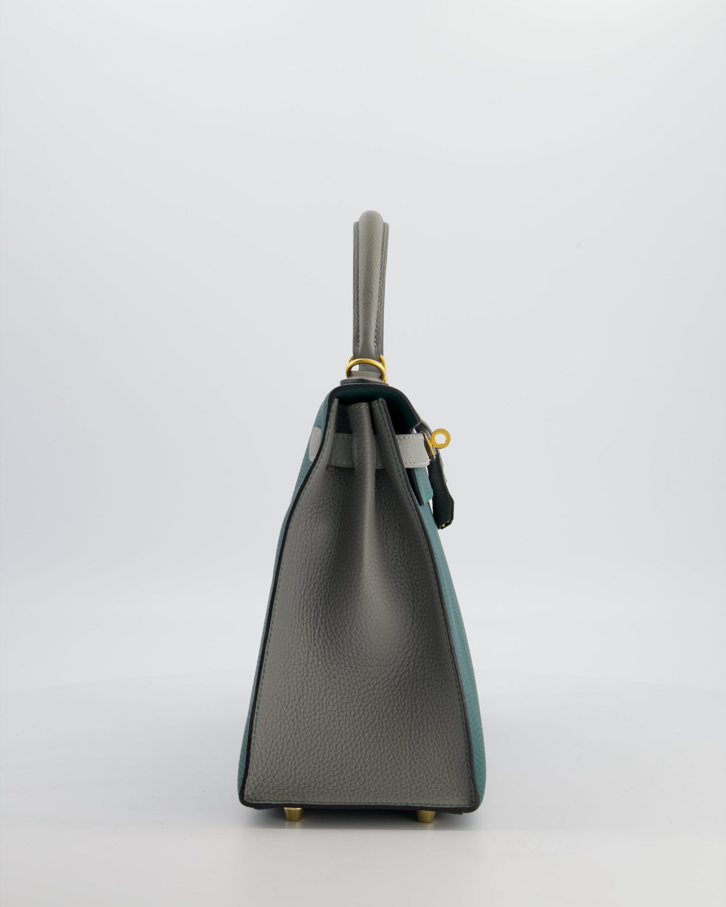 Herm�s HSS Kelly 28 Sellier Bag in Malachite and Gris Mouette Togo Leather with Brushed Gold Hardware