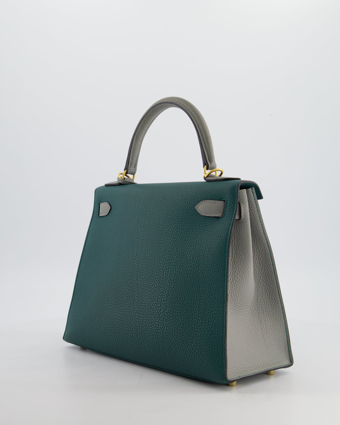 Herm�s HSS Kelly 28 Sellier Bag in Malachite and Gris Mouette Togo Leather with Brushed Gold Hardware