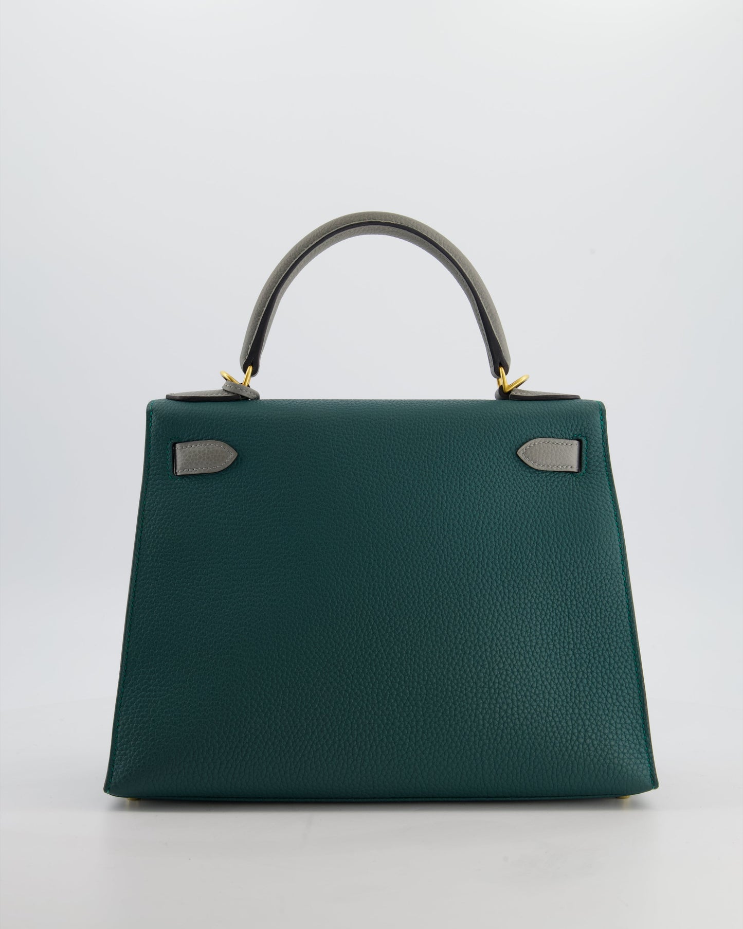 Herm�s HSS Kelly 28 Sellier Bag in Malachite and Gris Mouette Togo Leather with Brushed Gold Hardware