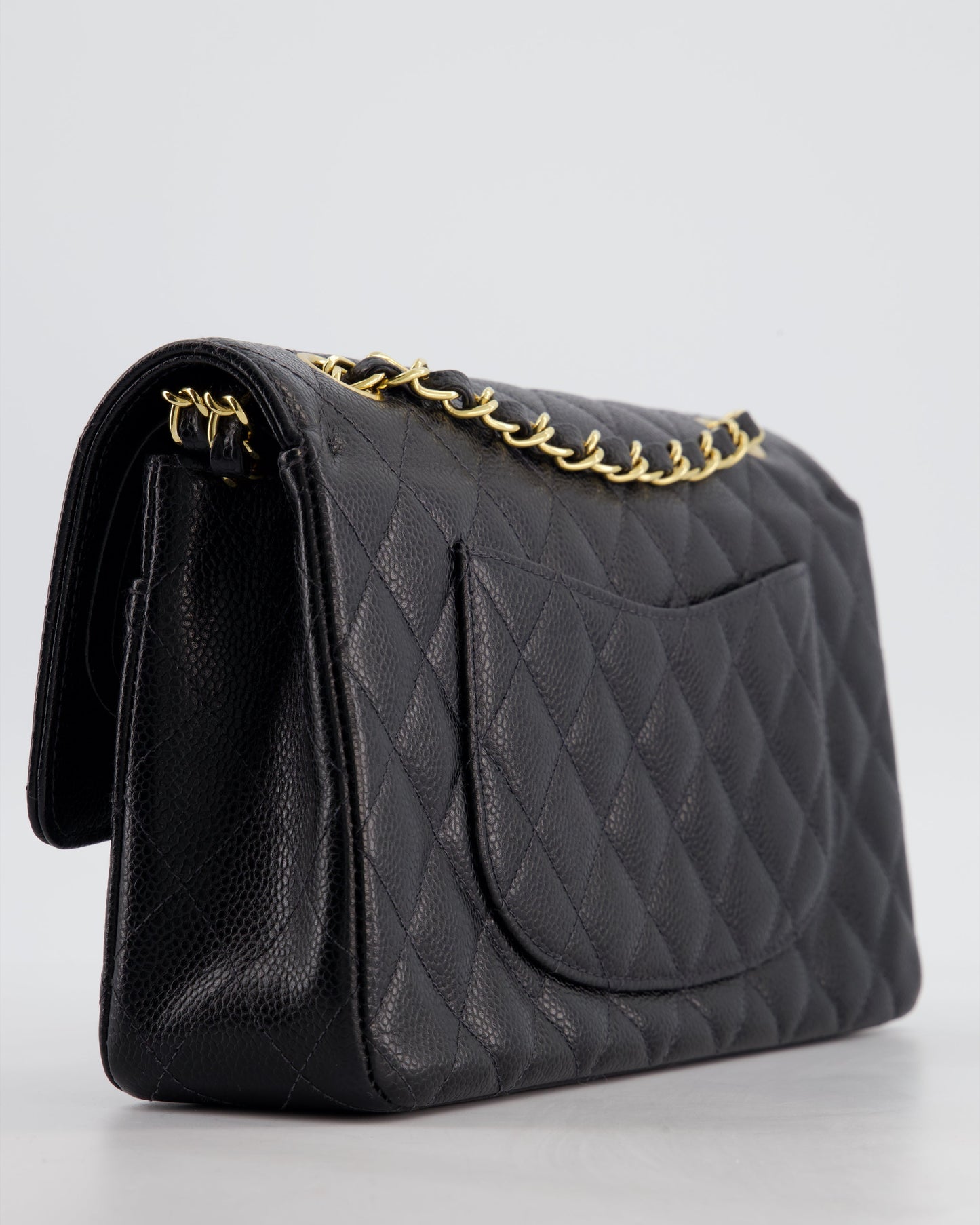 Chanel   Medium Black Classic Double Flap Bag in Caviar Leather with Gold Hardware