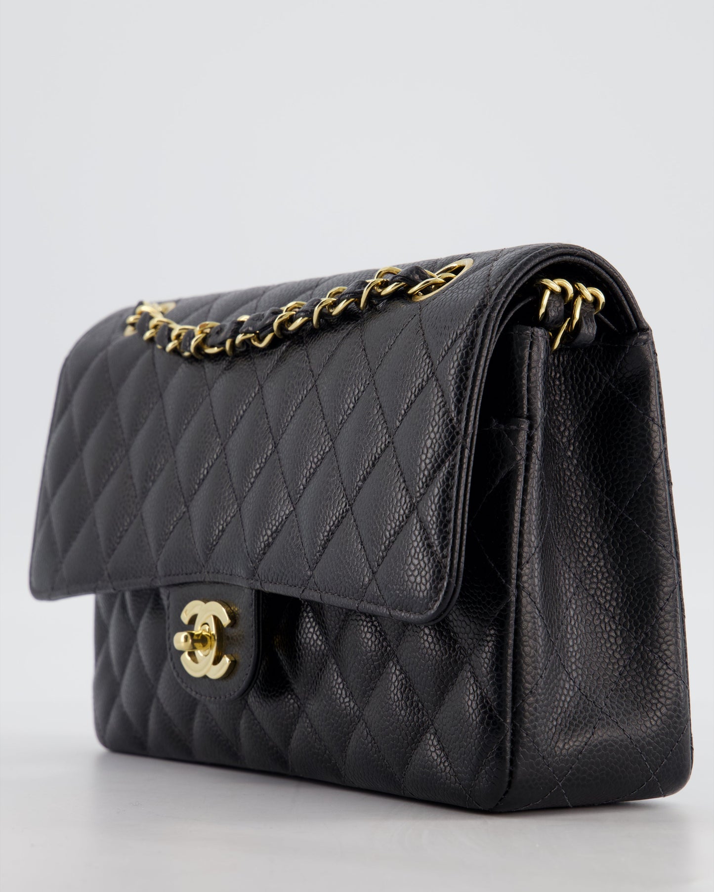 Chanel   Medium Black Classic Double Flap Bag in Caviar Leather with Gold Hardware