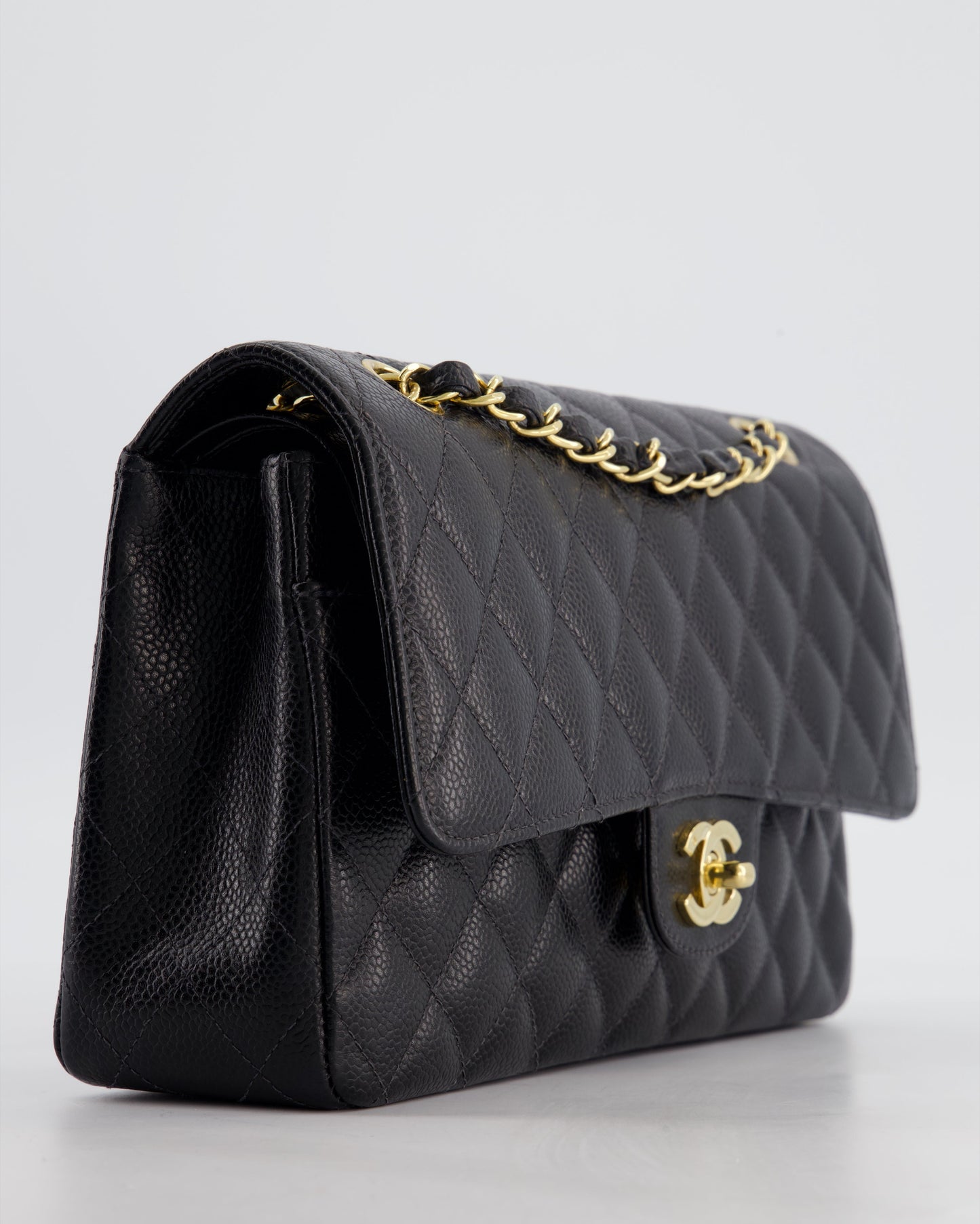 Chanel   Medium Black Classic Double Flap Bag in Caviar Leather with Gold Hardware