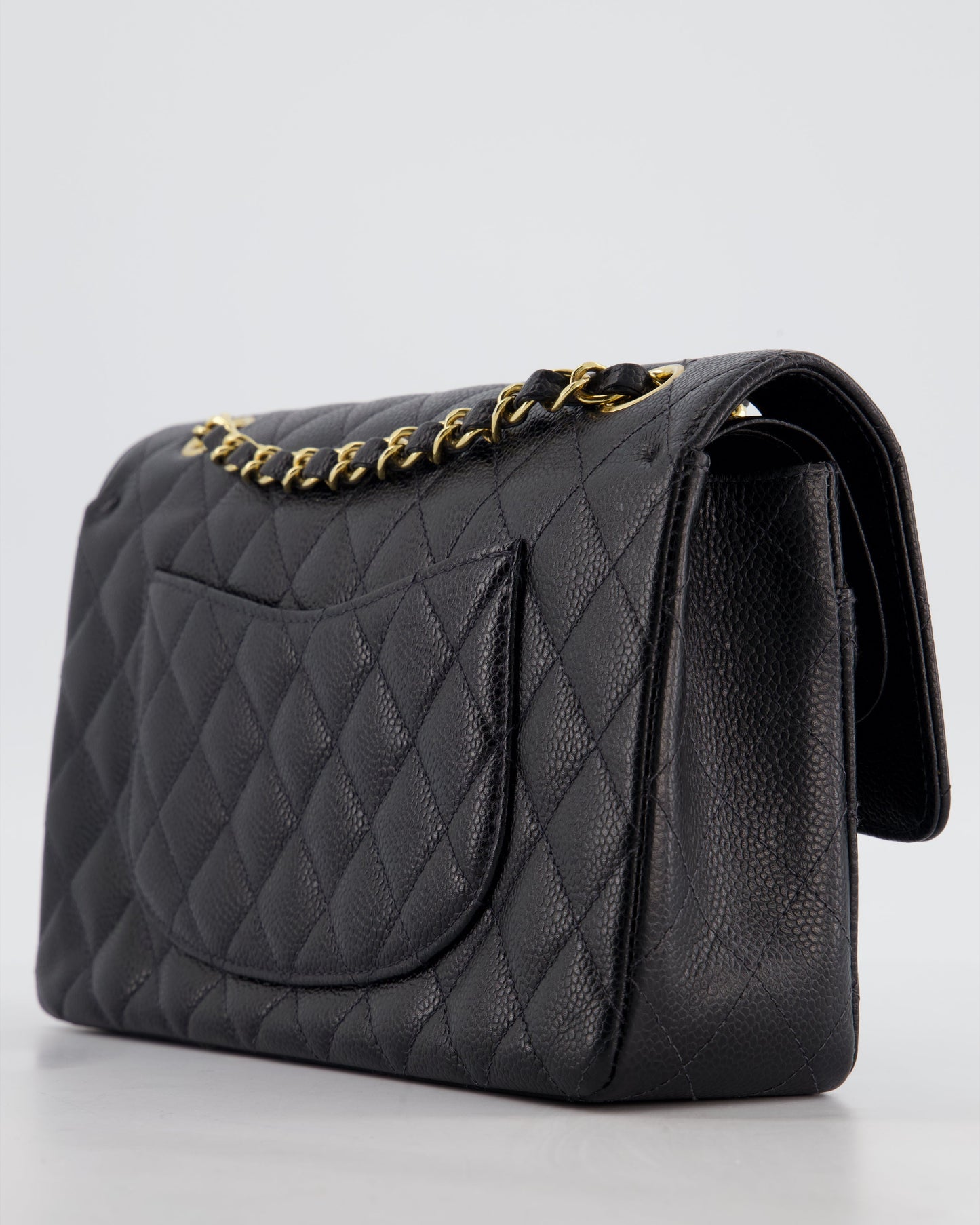Chanel   Medium Black Classic Double Flap Bag in Caviar Leather with Gold Hardware