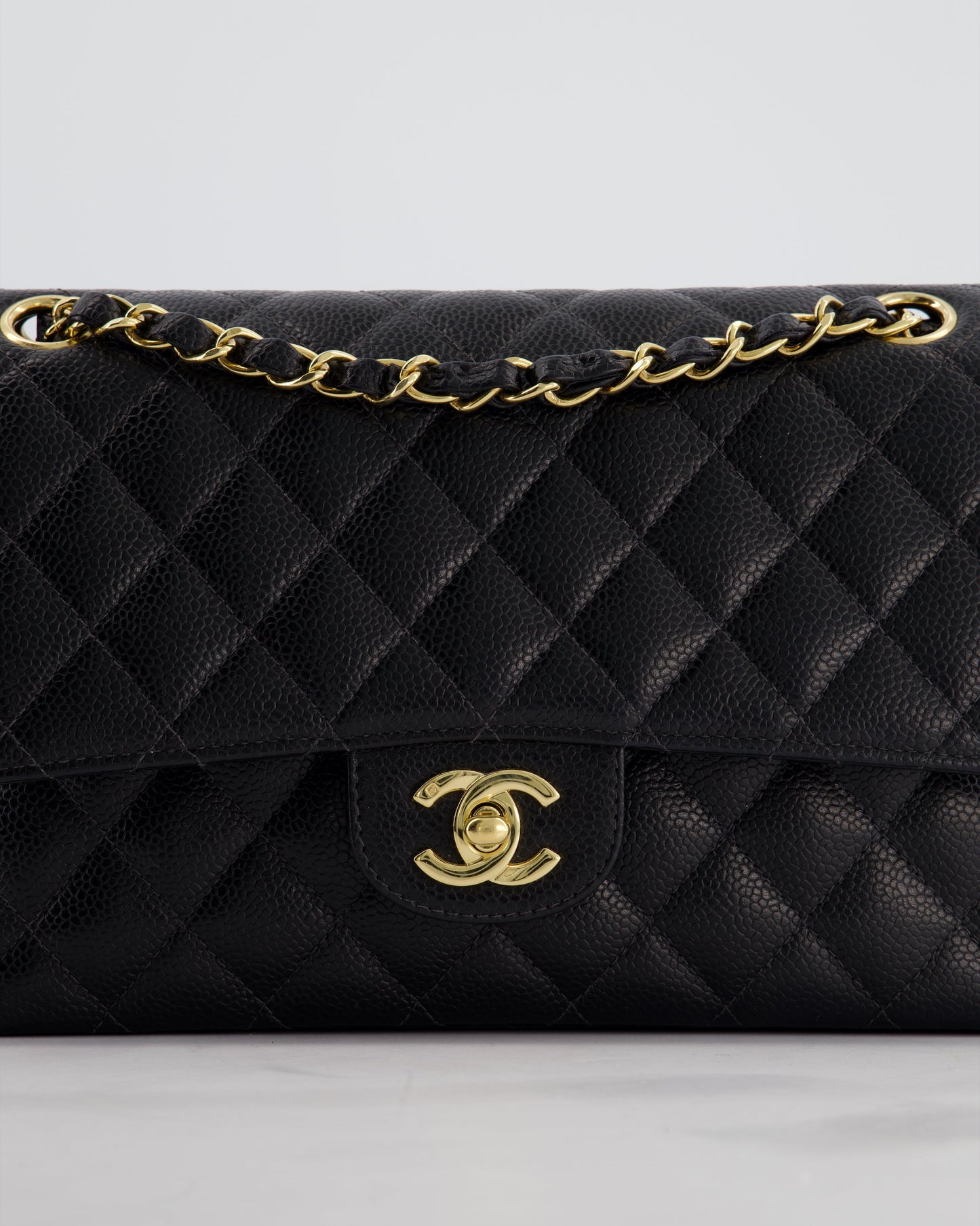 Chanel   Medium Black Classic Double Flap Bag in Caviar Leather with Gold Hardware