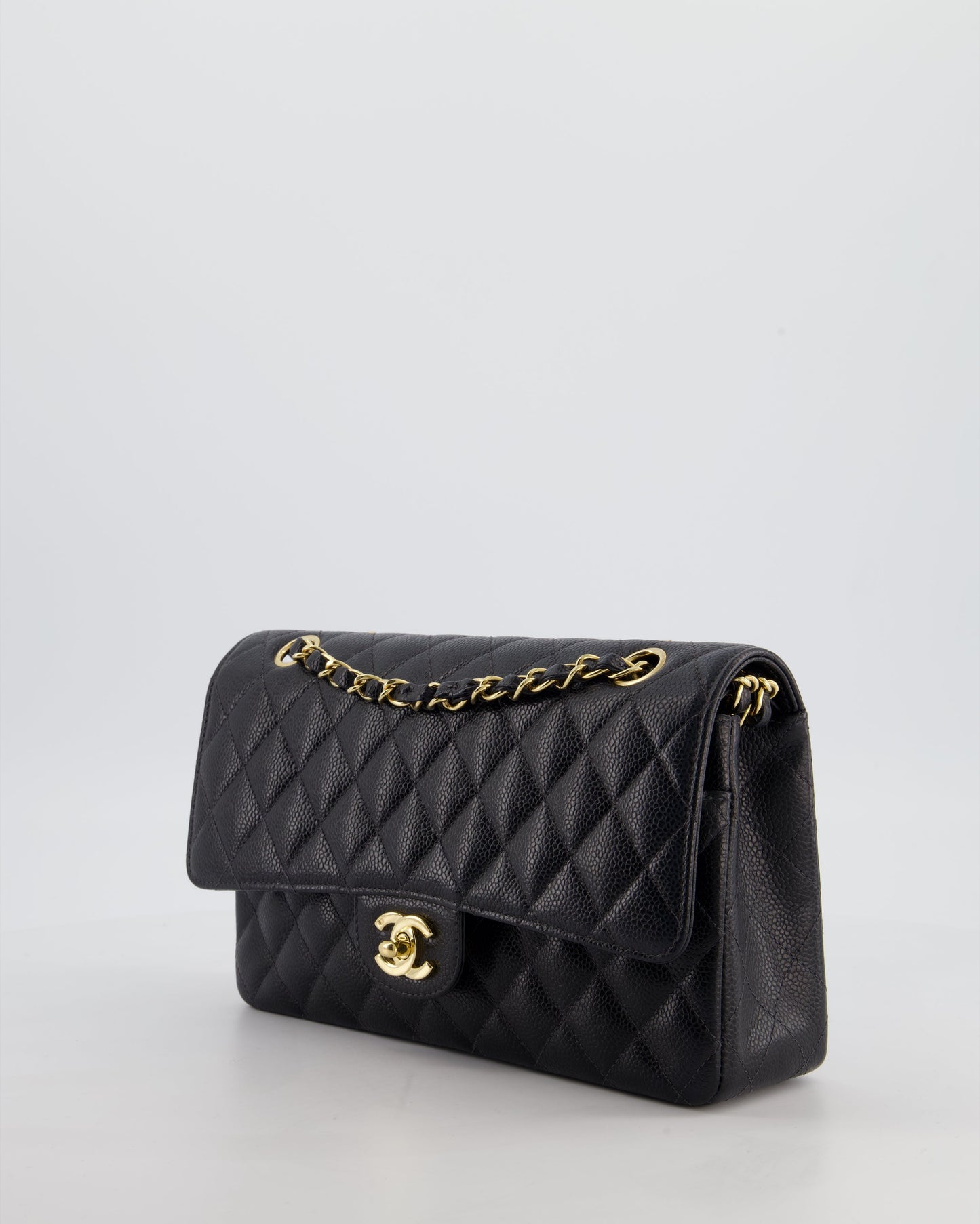 Chanel   Medium Black Classic Double Flap Bag in Caviar Leather with Gold Hardware