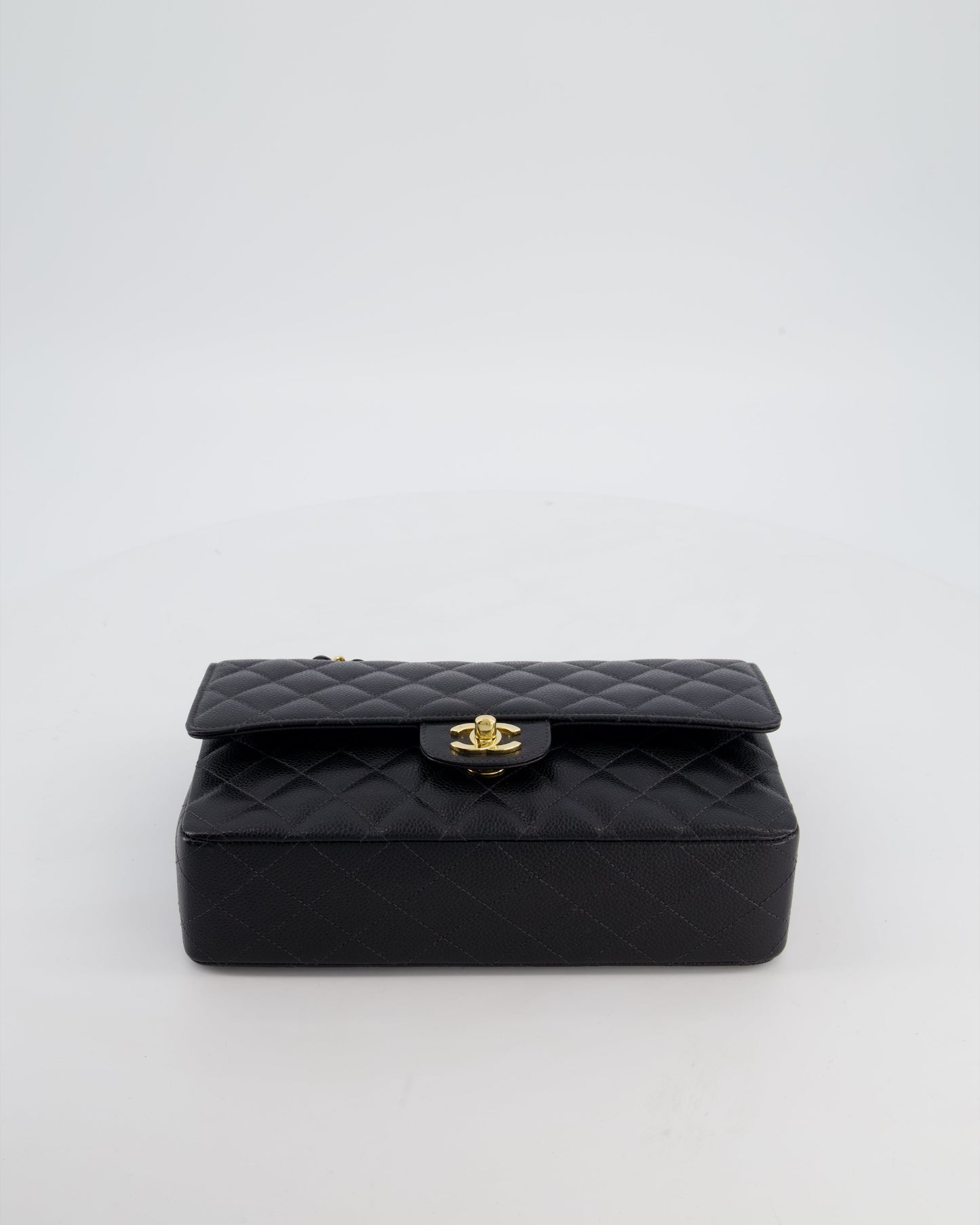 Chanel   Medium Black Classic Double Flap Bag in Caviar Leather with Gold Hardware
