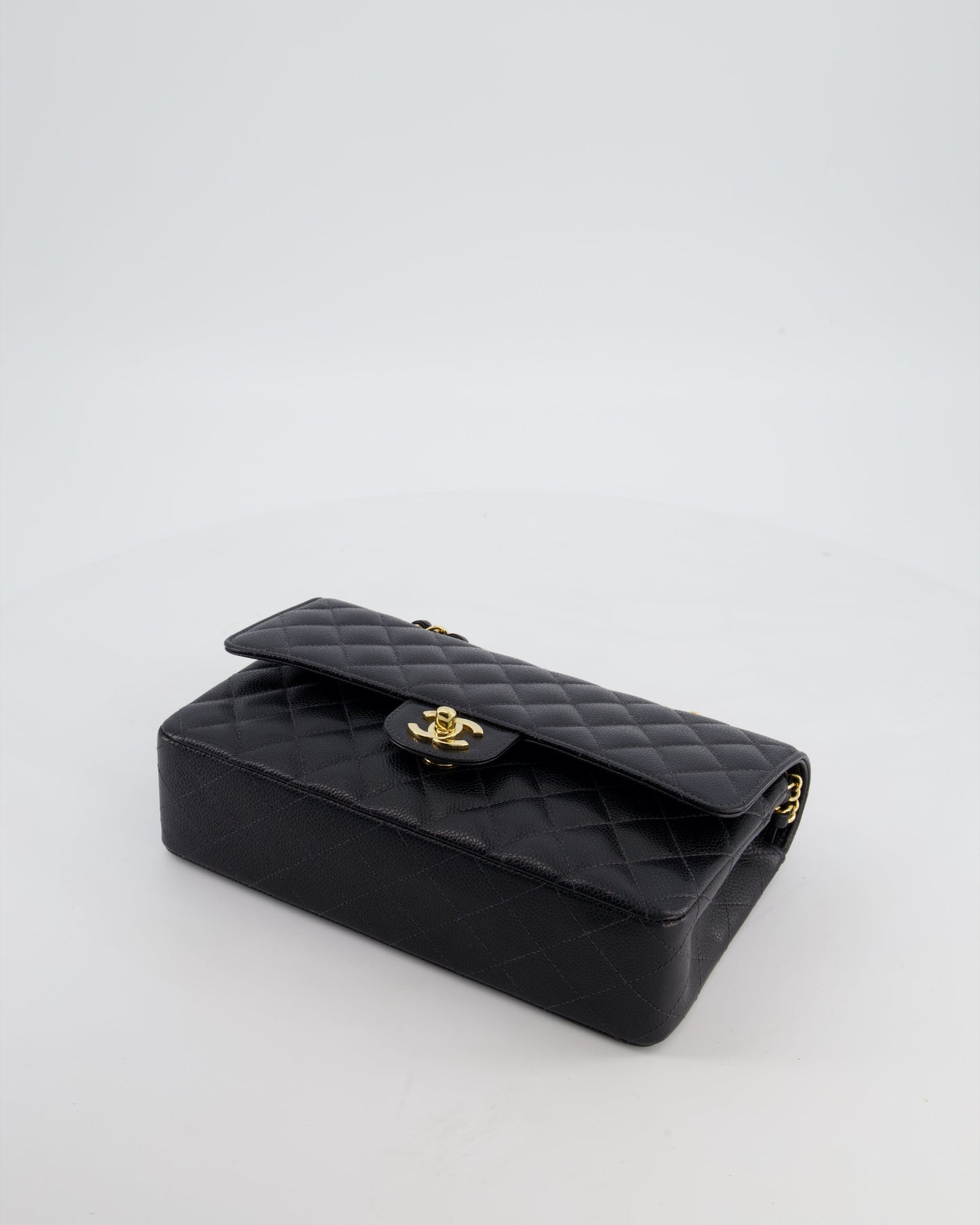 Chanel   Medium Black Classic Double Flap Bag in Caviar Leather with Gold Hardware