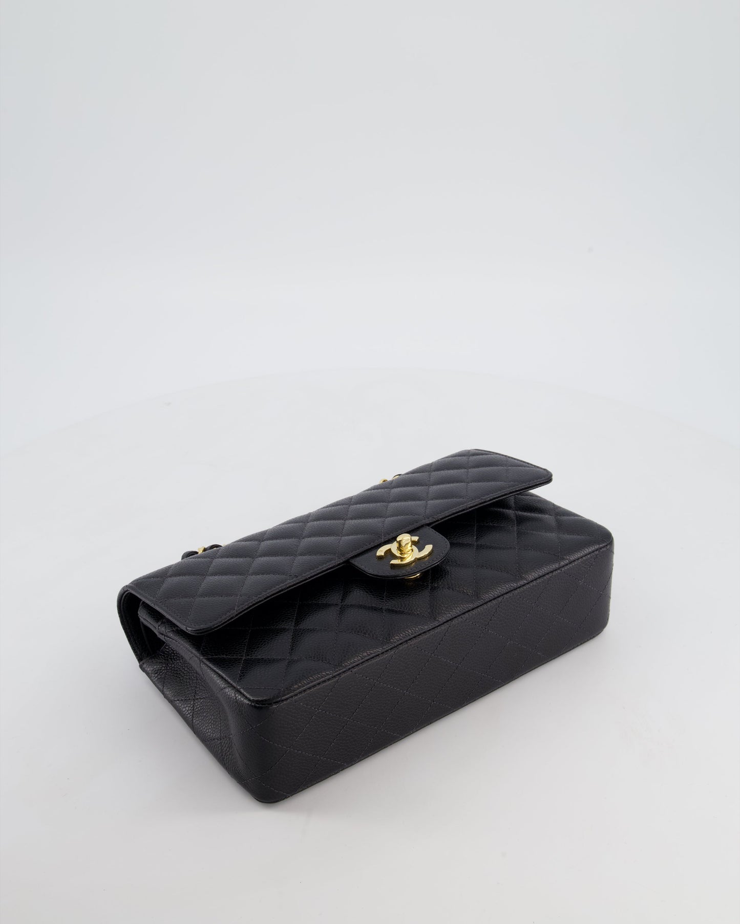 Chanel   Medium Black Classic Double Flap Bag in Caviar Leather with Gold Hardware