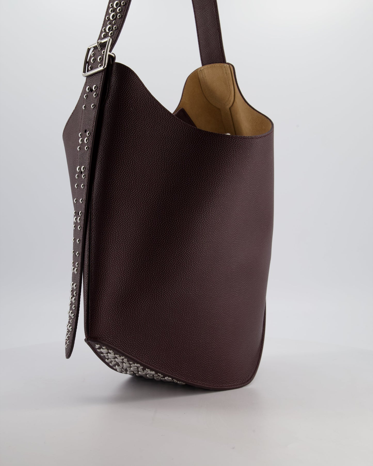 Alaïa Le Gail Large Leather Tote Bag with Adjustable Shoulder Strap with Adorned Studs and Silver Studded Base