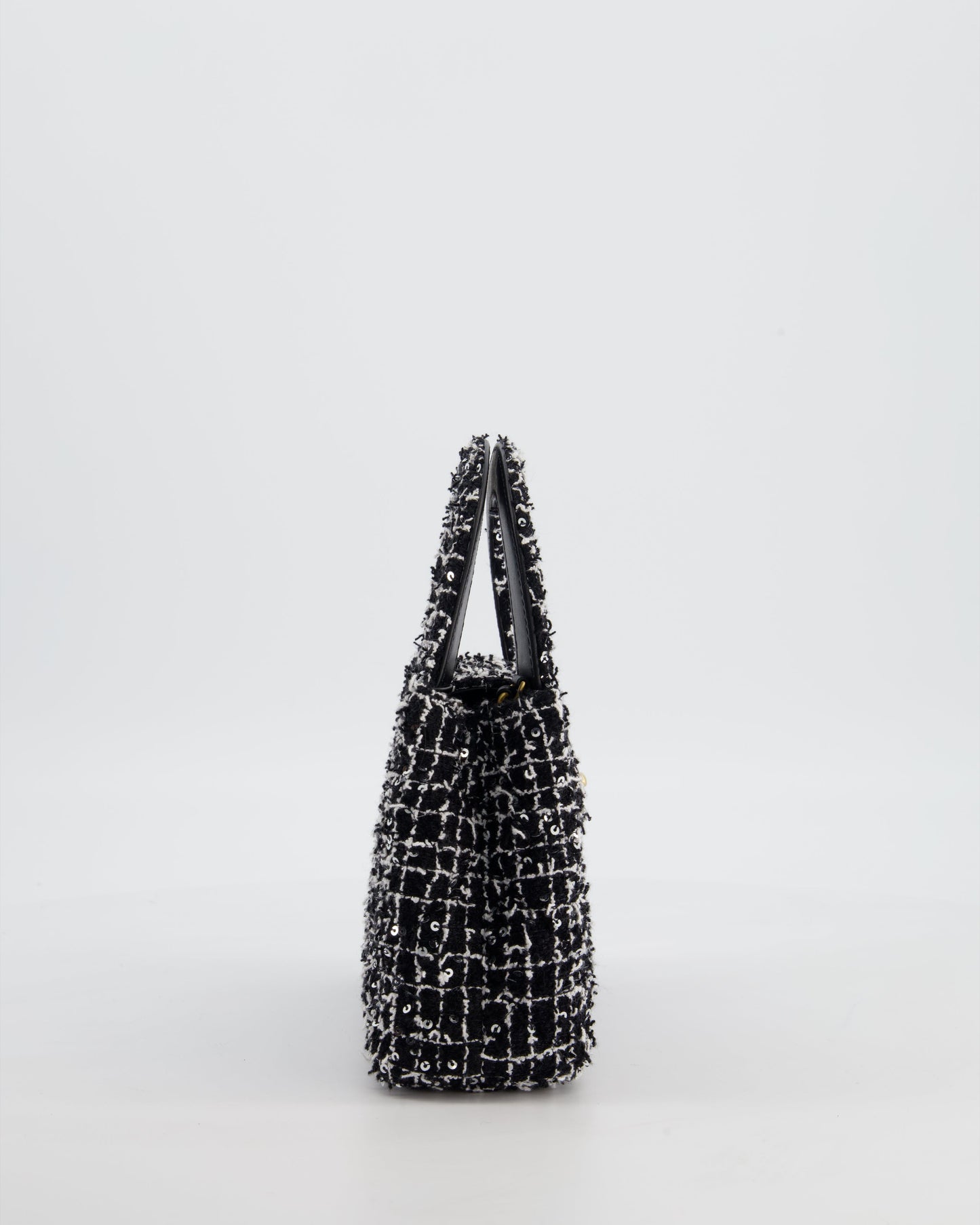 *HOT & RARE* Chanel Black & White Tweed and Sequin Small Kelly Bag with Brushed Antique Gold Hardware