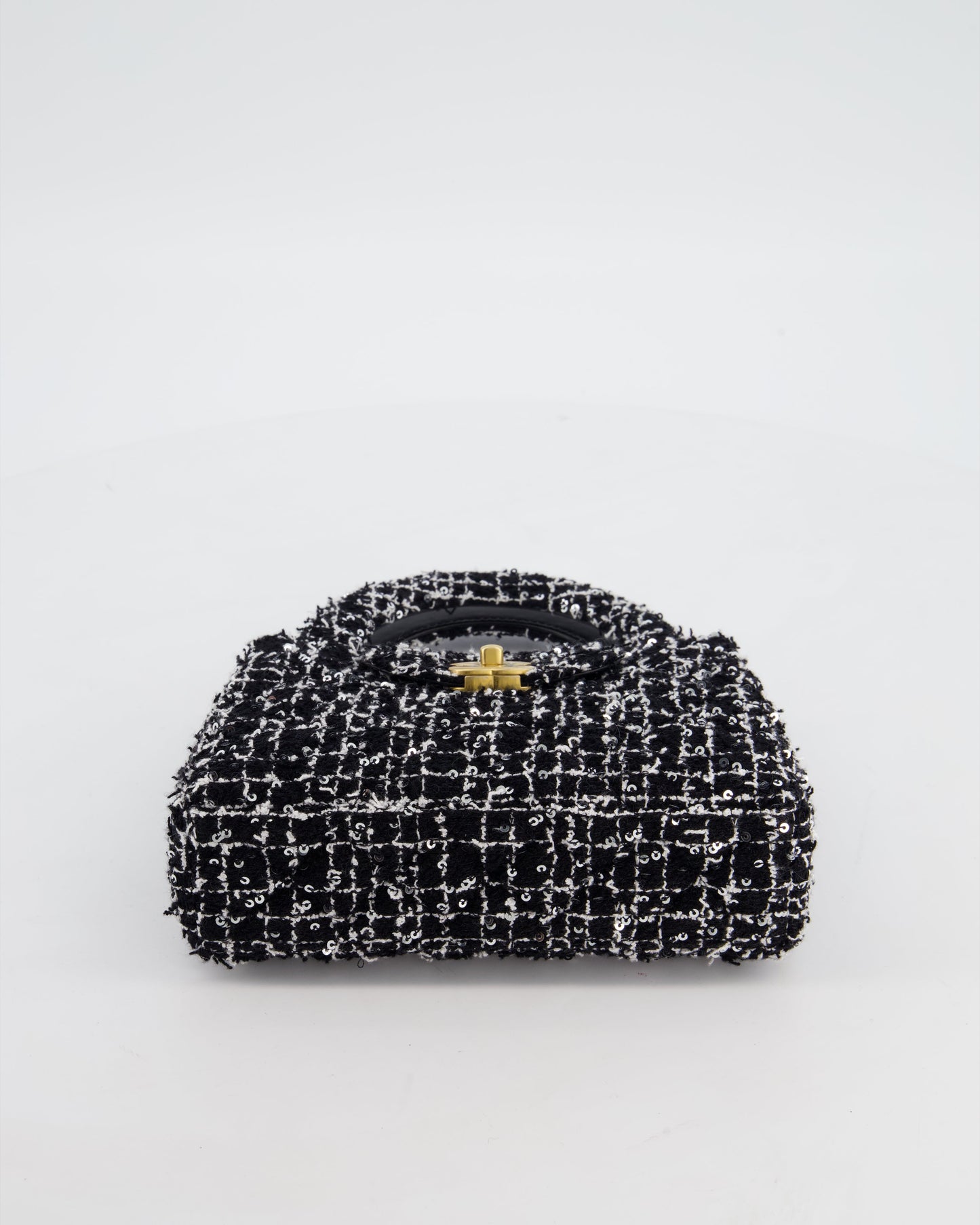 *HOT & RARE* Chanel Black & White Tweed and Sequin Small Kelly Bag with Brushed Antique Gold Hardware