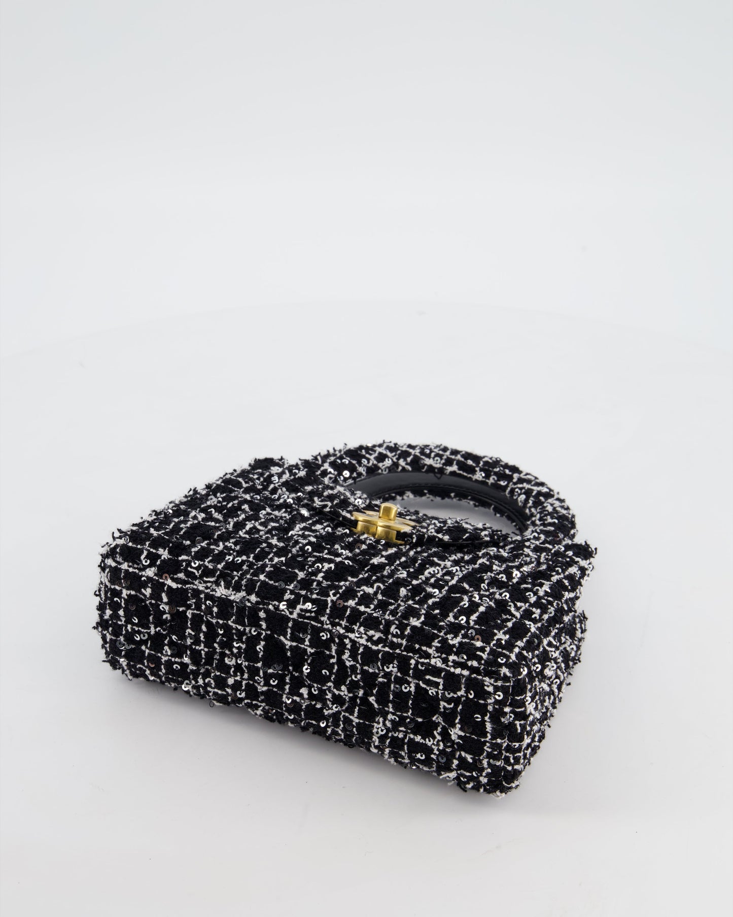 *HOT & RARE* Chanel Black & White Tweed and Sequin Small Kelly Bag with Brushed Antique Gold Hardware