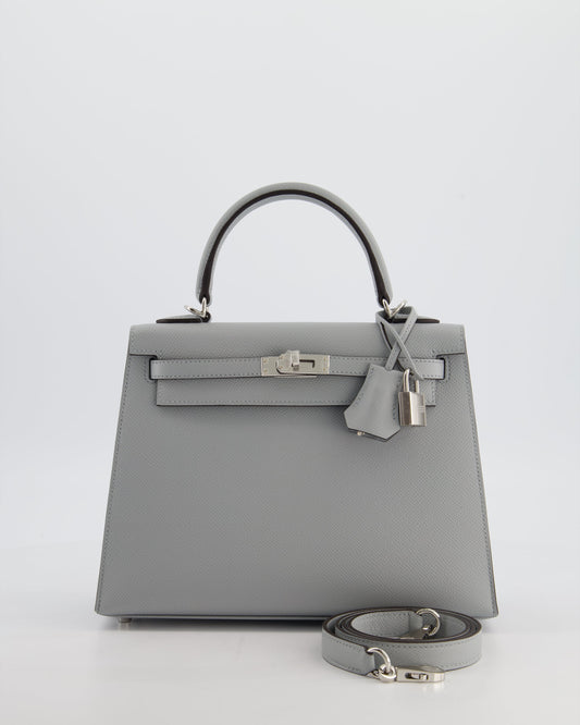 *RARE* Herm�s Kelly 25 Sellier Bag in Bleu Glacier Epsom Leather with Palladium Hardware