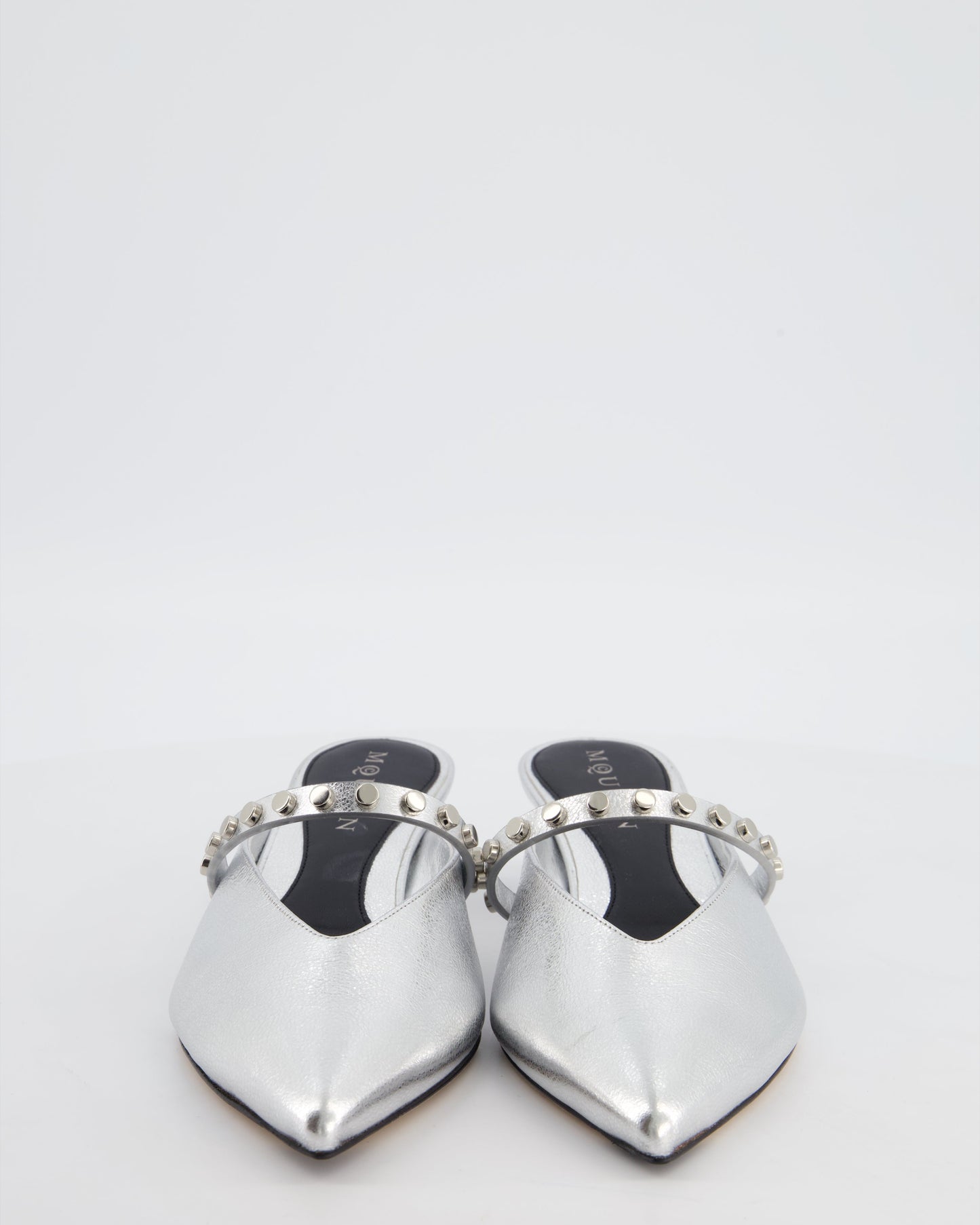 Alexander McQueen Studded Silver Heeled Mules Size EU 37